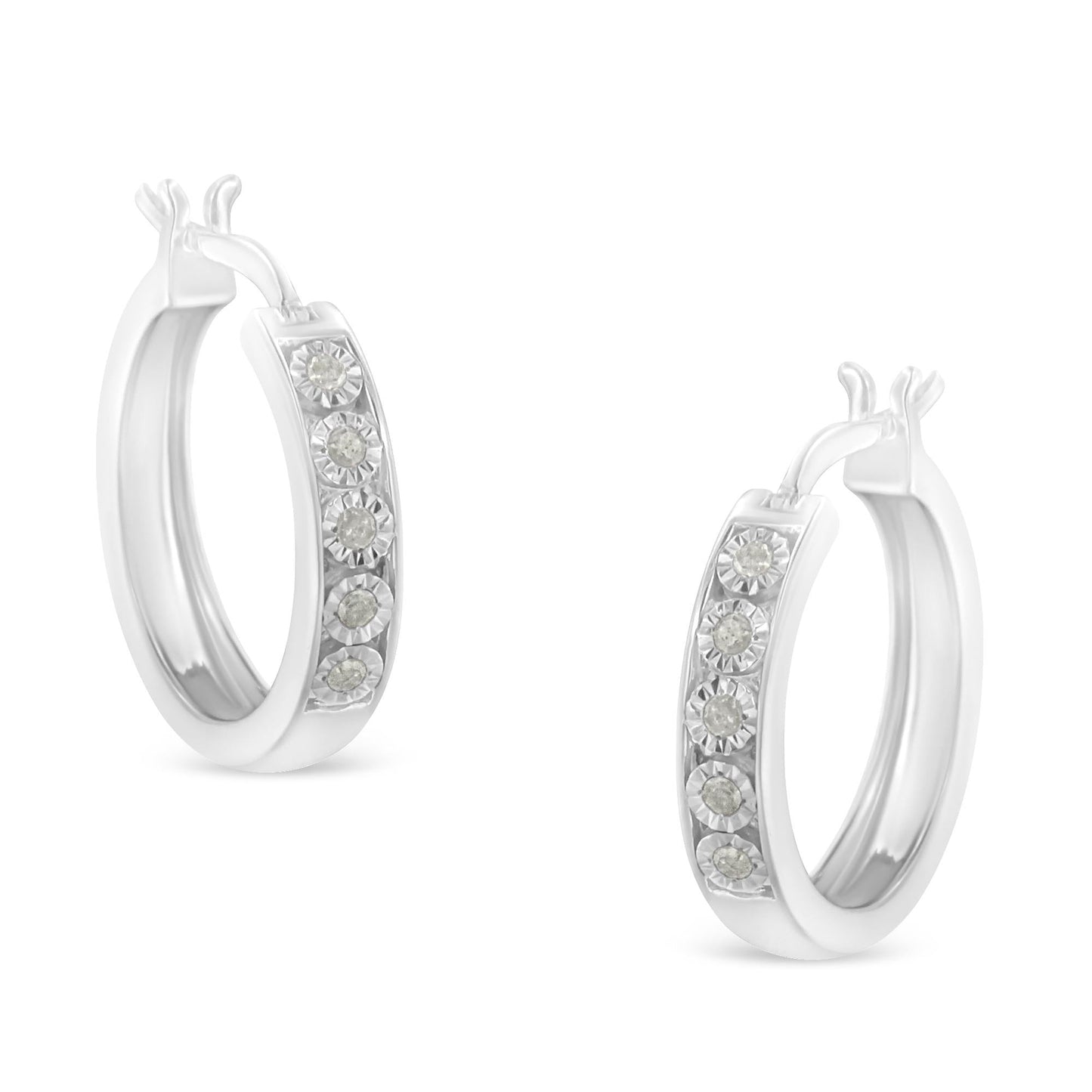 .925 Sterling Silver 1/10 Cttw Miracle Set Diamond Full Circle Hoop Earrings