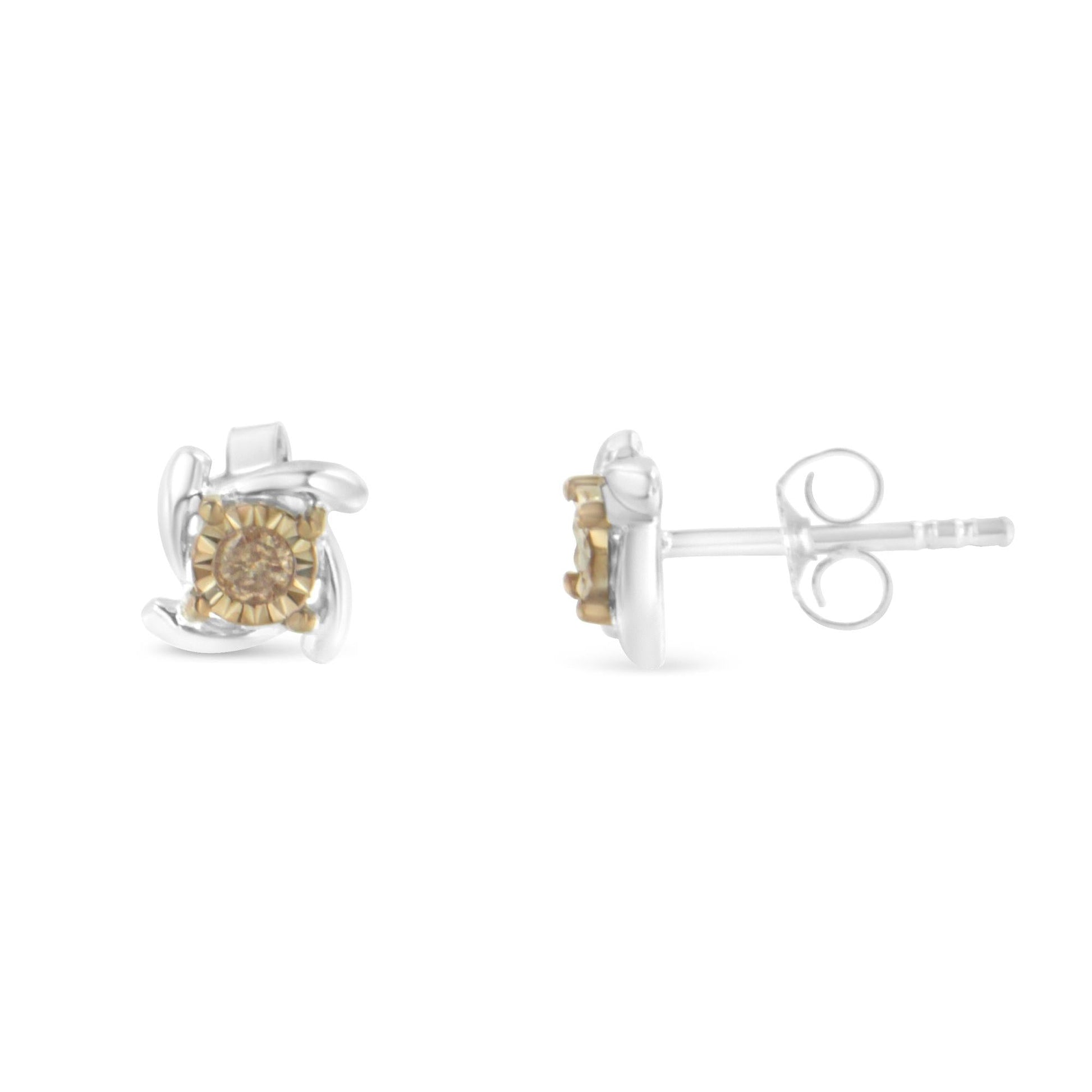 Two-Toned Sterling-Silver Diamond Stud Earring (0.10 cttw Champagne Color I2-I3