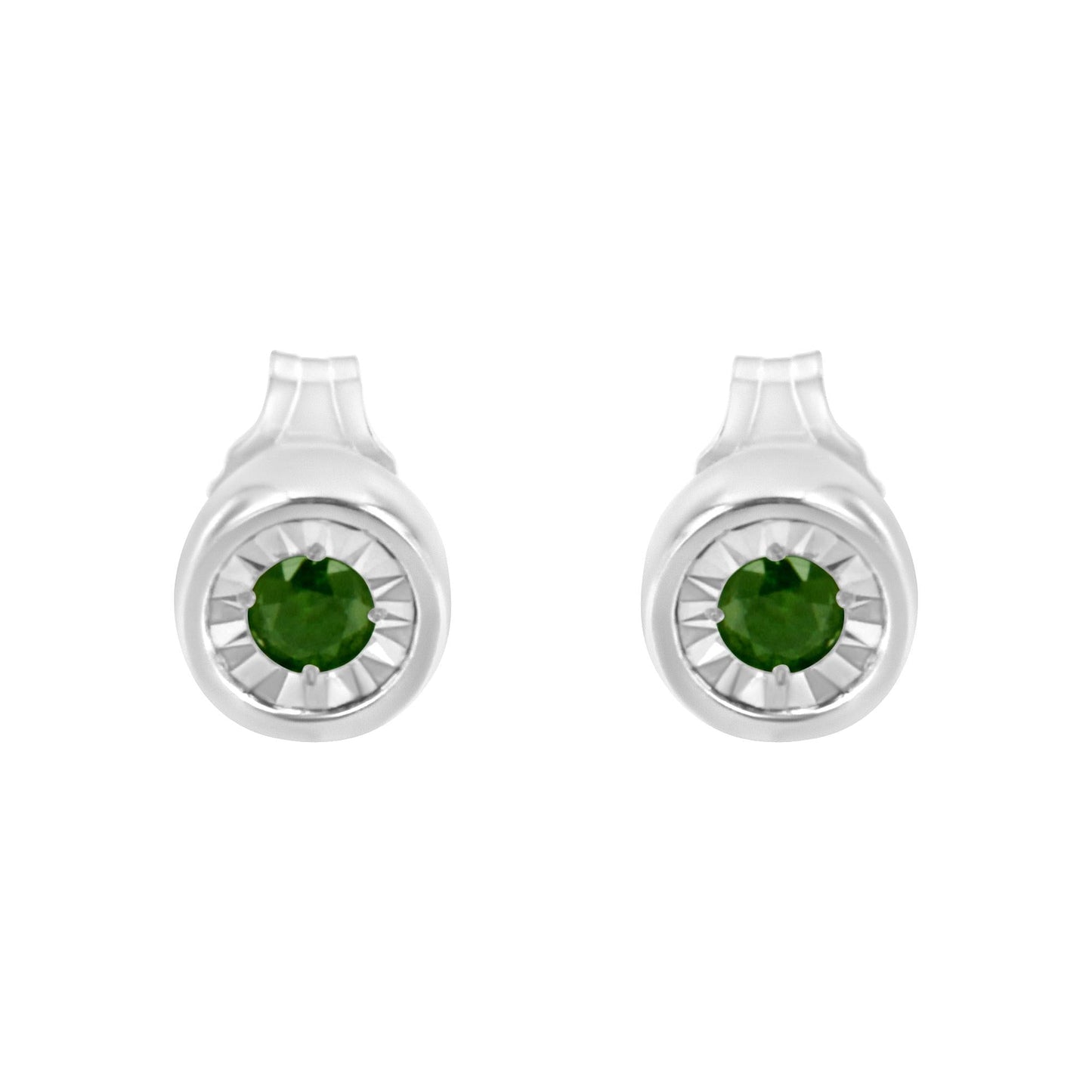 .925 Sterling Silver 1/5 Cttw Round Brilliant-Cut Green Diamond Miracle-Set