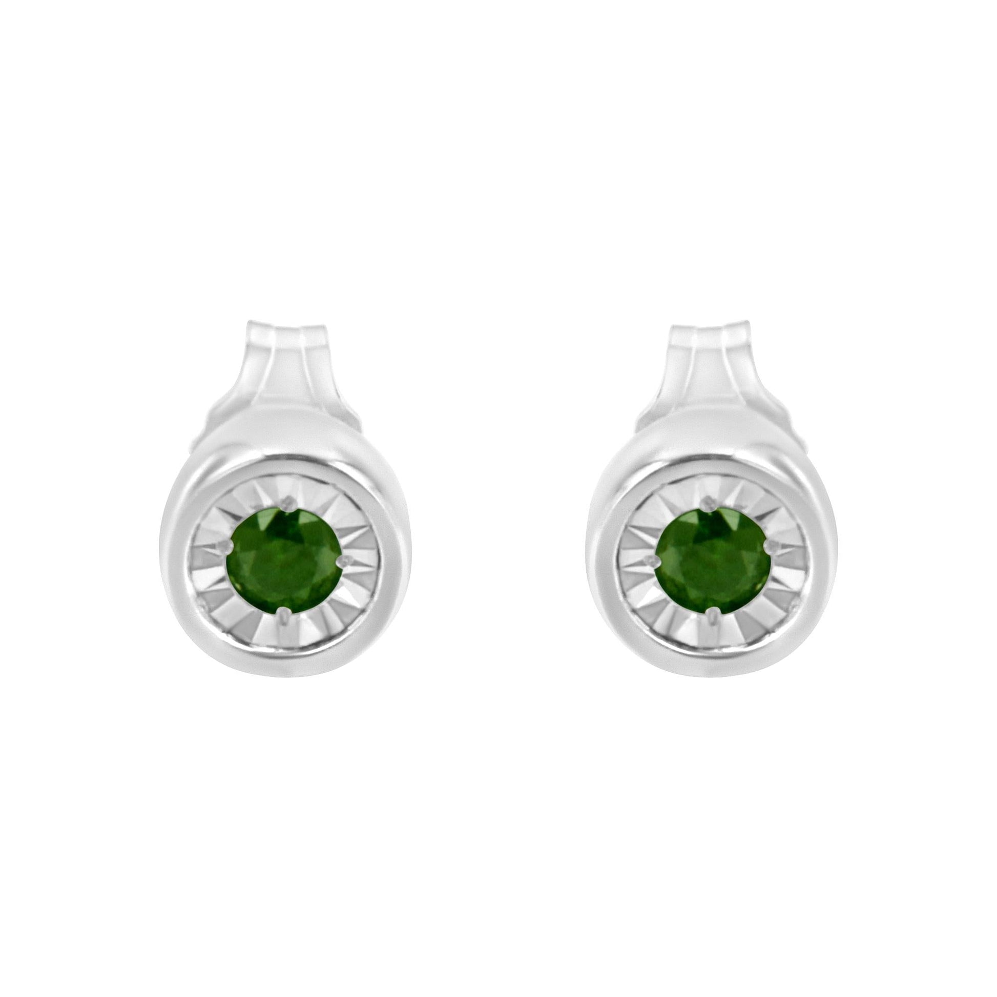 .925 Sterling Silver 1/5 Cttw Round Brilliant-Cut Green Diamond Miracle-Set