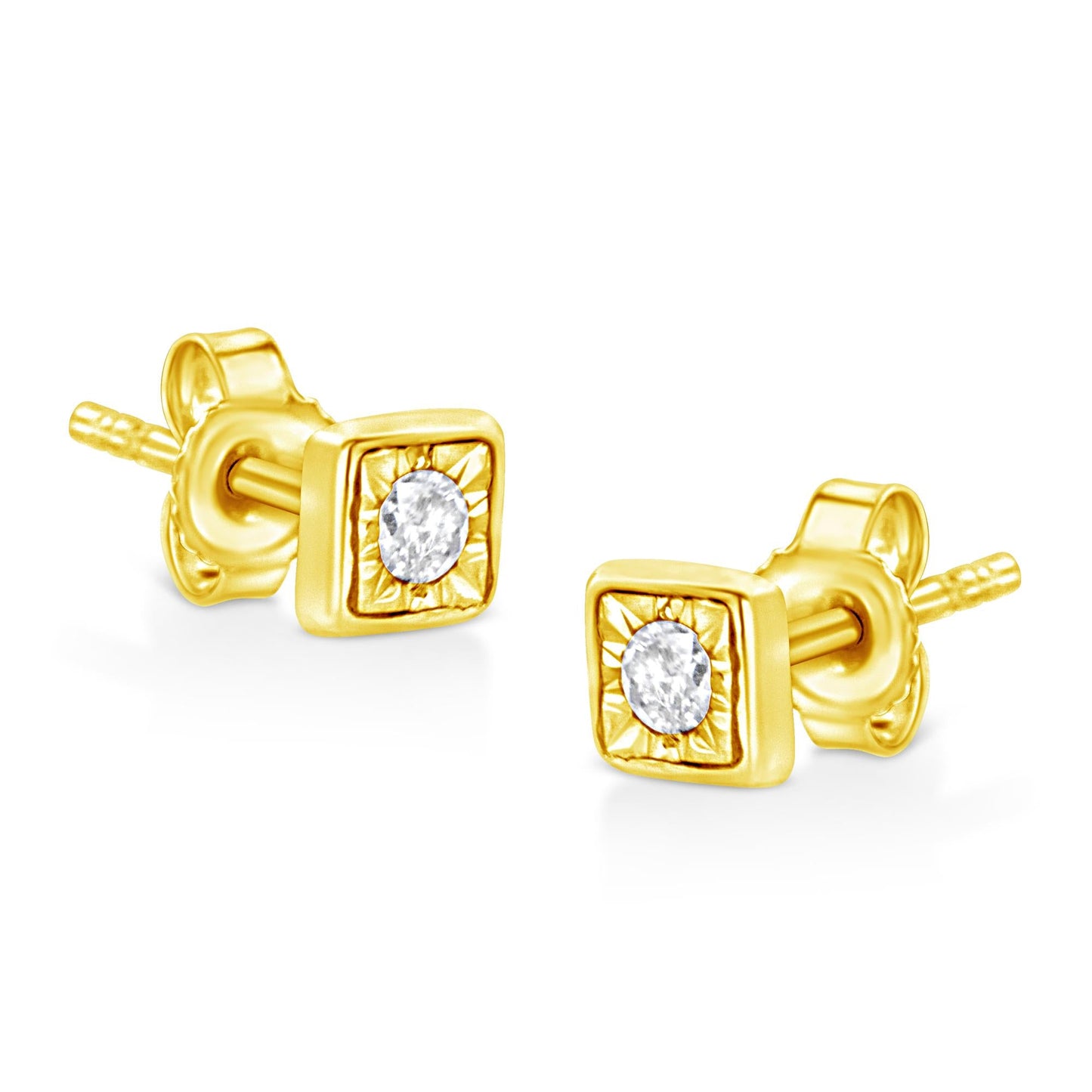 10K Yellow Gold Plated.925 Sterling Silver 1/10 Cttw Miracle-Set Diamond Stud