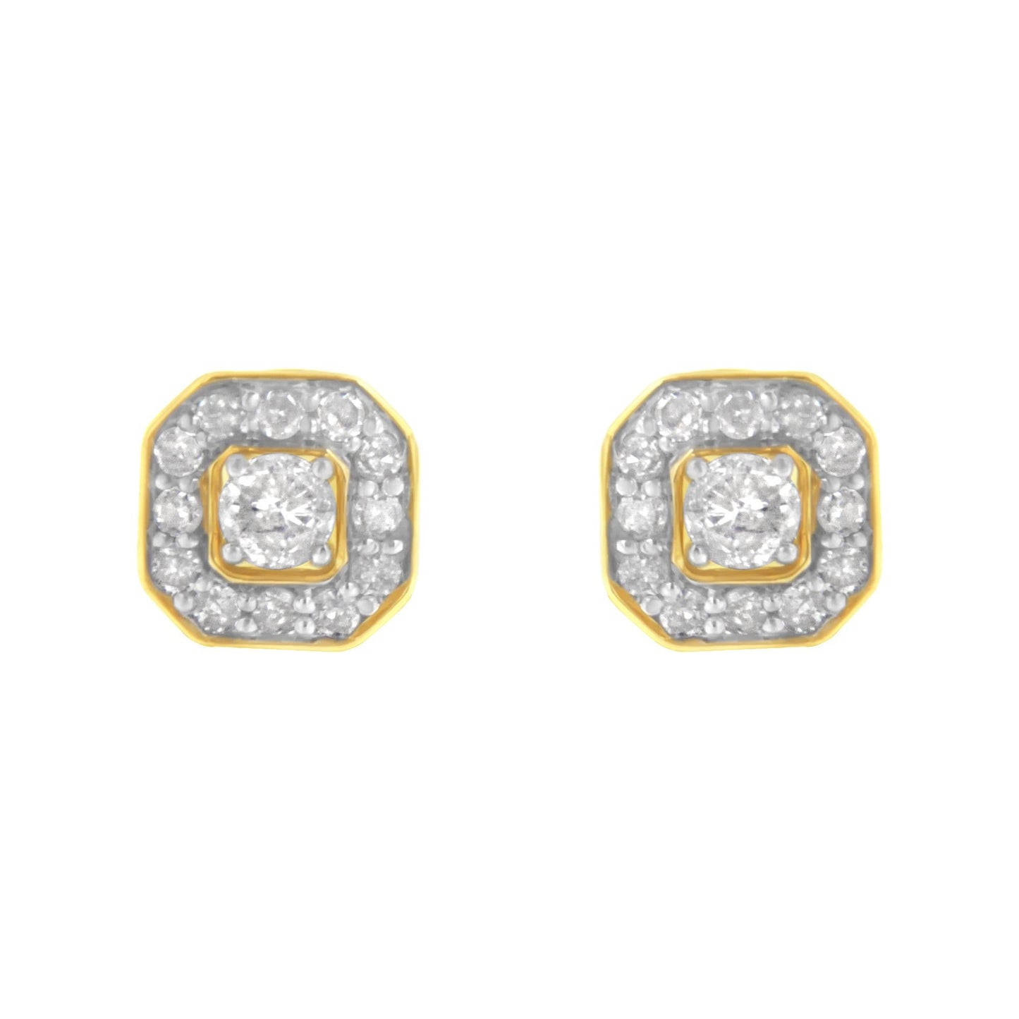 2 Micron 10KT Yellow Gold Plated Sterling Silver Diamond Square Stud Earrings