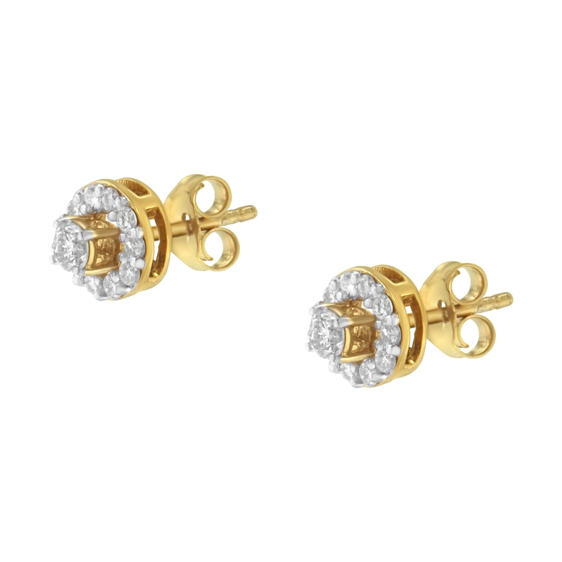 2 Micron Yellow Gold Plated Sterling Silver Diamond Stud Earring (1/2 cttw J-K