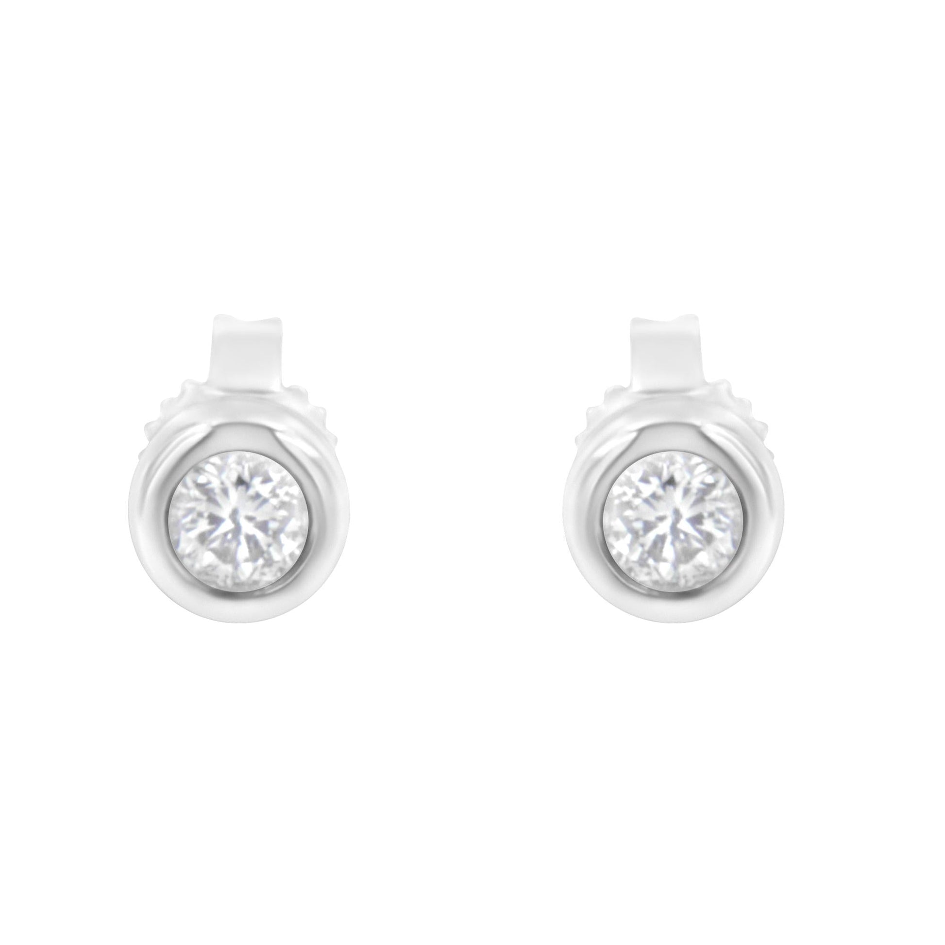 10K Gold 1/4 Cttw Round Brilliant-Cut Near Colorless Diamond Bezel-Set Stud