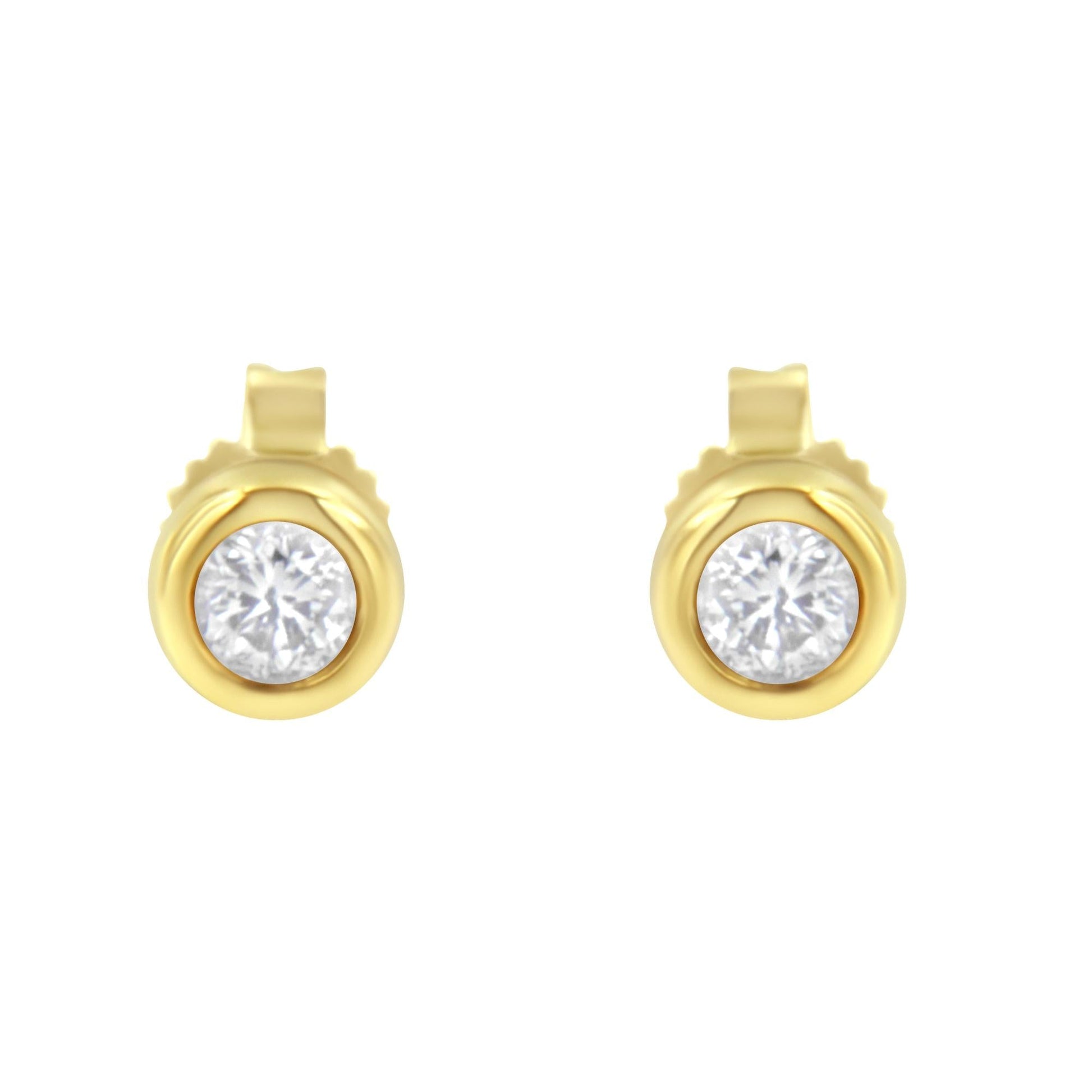 10K Gold 1/4 Cttw Round Brilliant-Cut Near Colorless Diamond Bezel-Set Stud