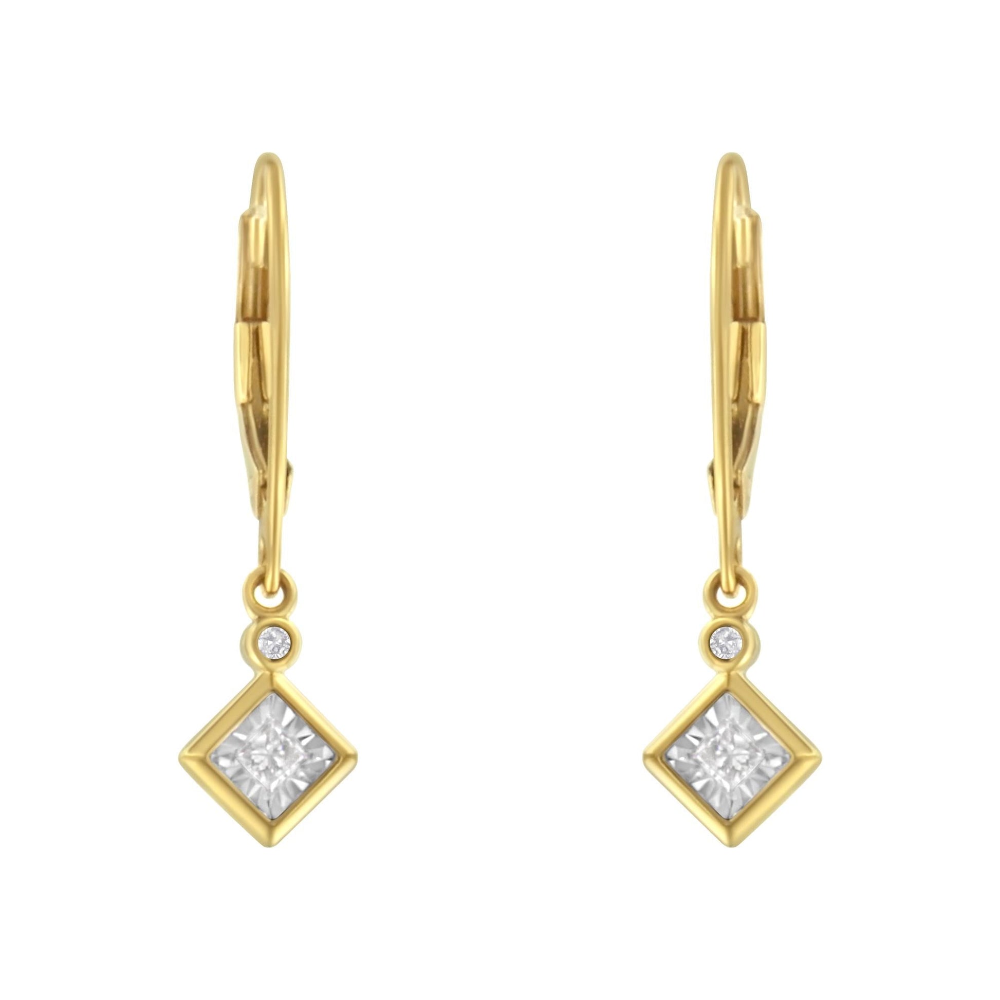 2 Micron 14K Yellow Gold Plating Diamond Dangle Earrings (1/3 cttw J-K Color