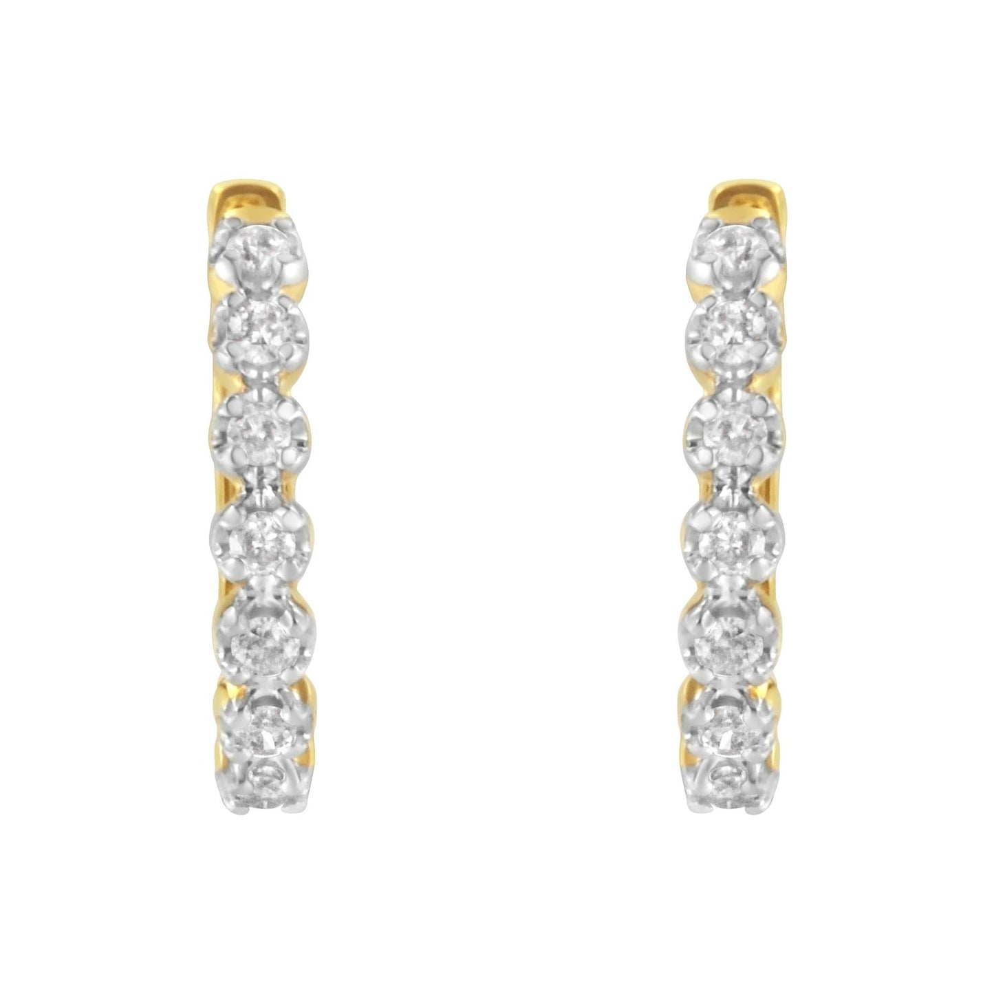 10KT Yellow Gold Diamond Huggy Hoop Earrings (1/2 cttw J-K Color I2-I3 Clarity)