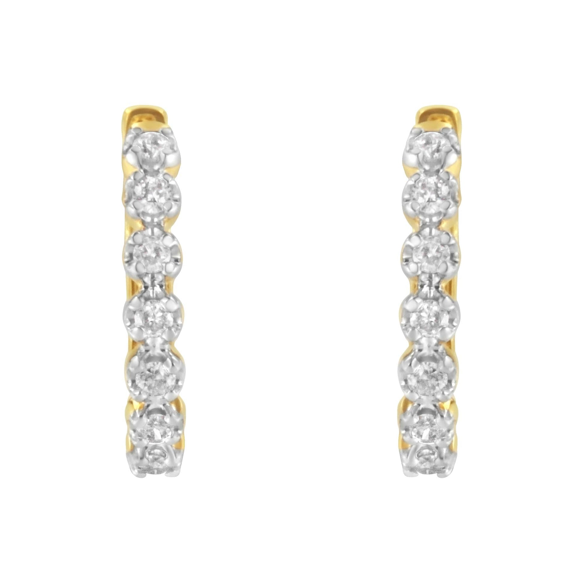 10KT Yellow Gold Diamond Huggy Hoop Earrings (1/2 cttw J-K Color I2-I3 Clarity)