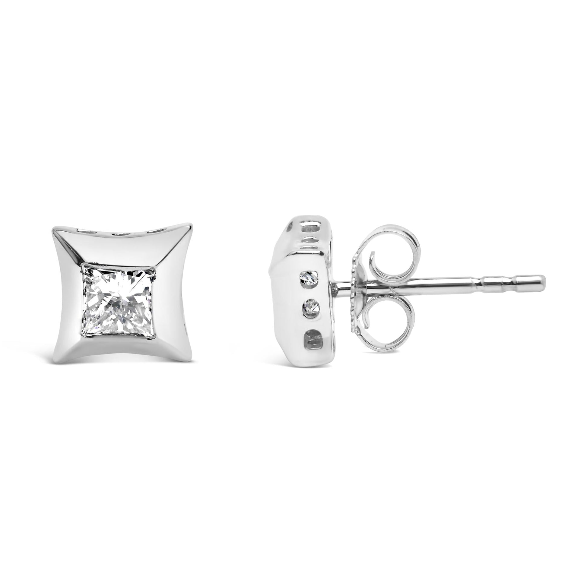 10K White Gold 1/2 Cttw Invisible Set Princess-Cut Diamond Stud Earrings (H-I