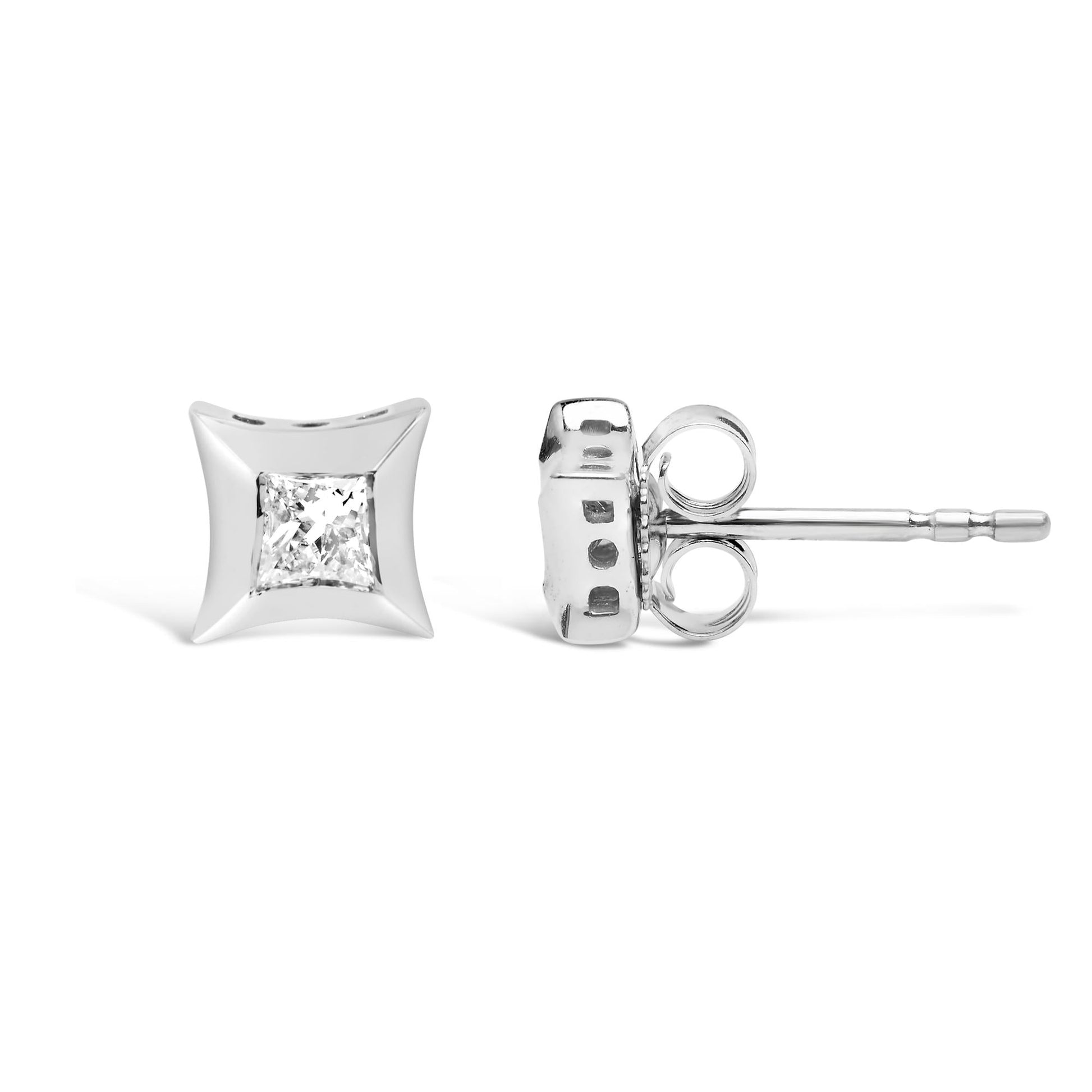 10K White Gold 1/5 Cttw Invisible Set Princess-Cut Diamond Stud Earrings (H-I