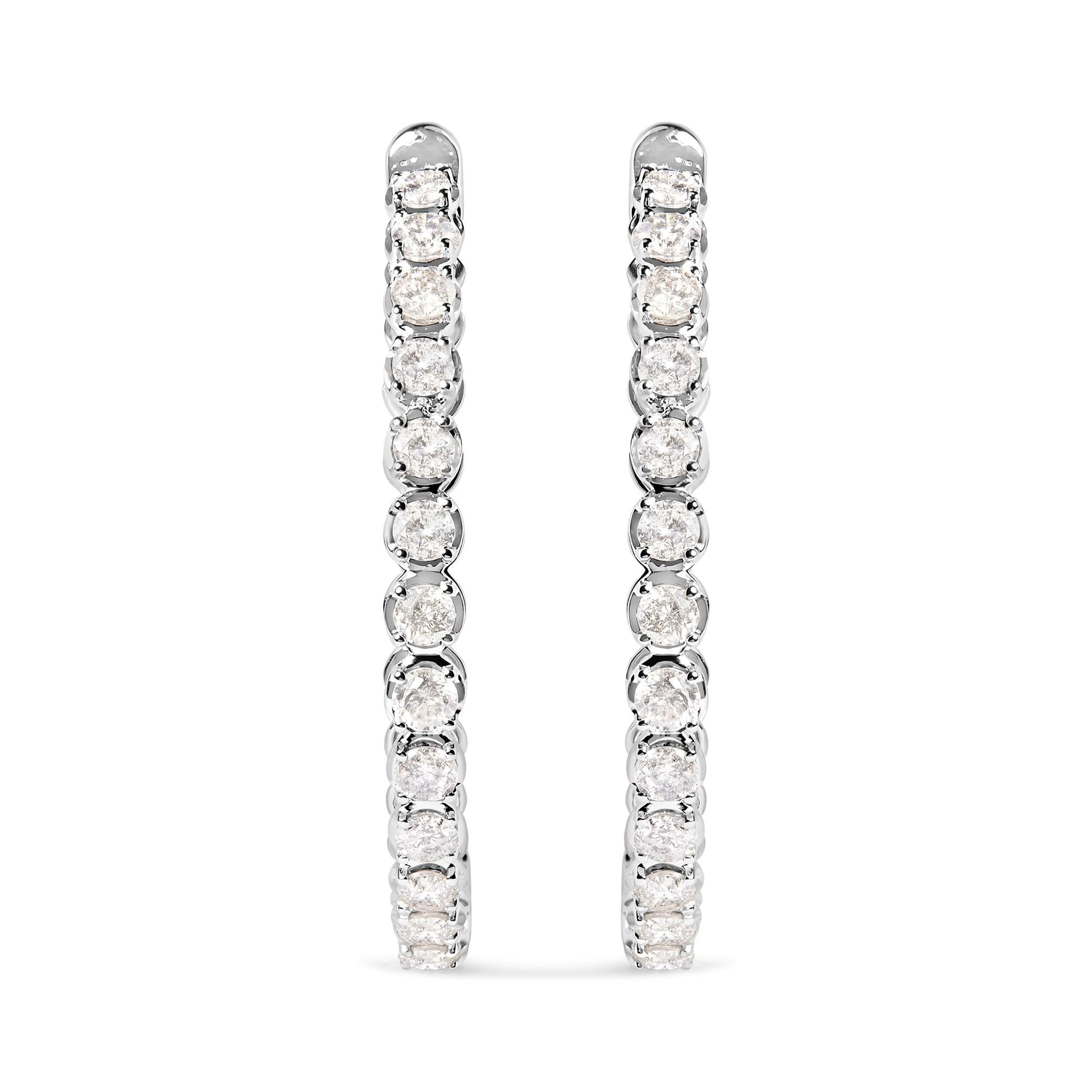 14K White Gold 7.0 Cttw Diamond 1-¾ Inside Out Hinged Leverback Hoop Earrings