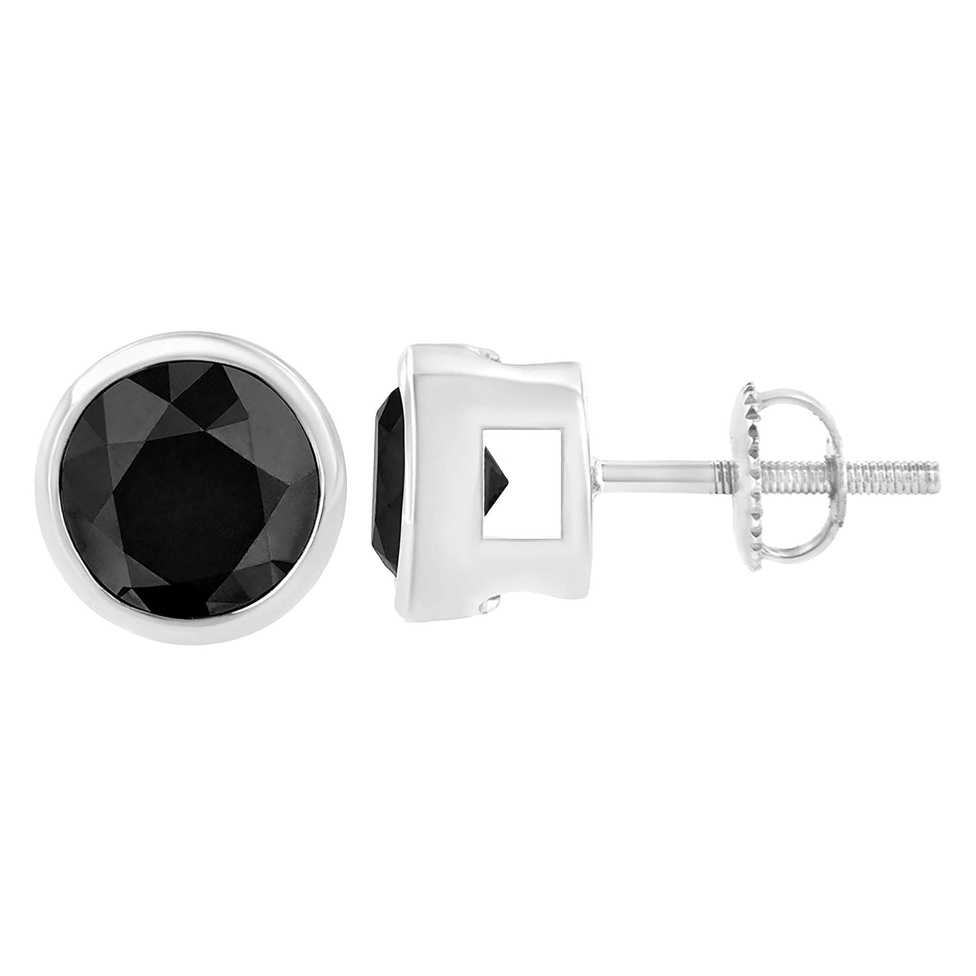 14K White Gold Round Brilliant-Cut Black Diamond Bezel-Set Stud Earrings