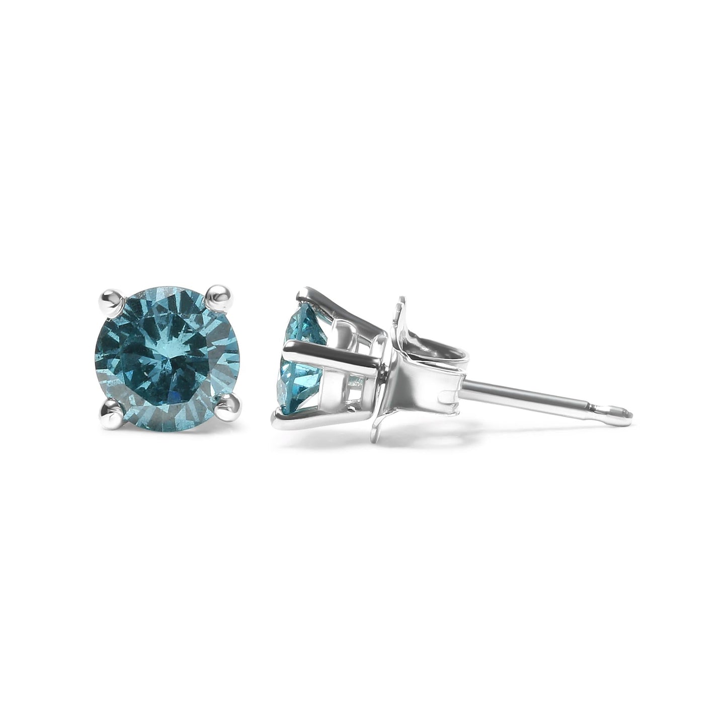 14K Gold 1/2 Cttw Aqua Blue Diamond Screw-Back 4-Prong Classic Stud Earrings