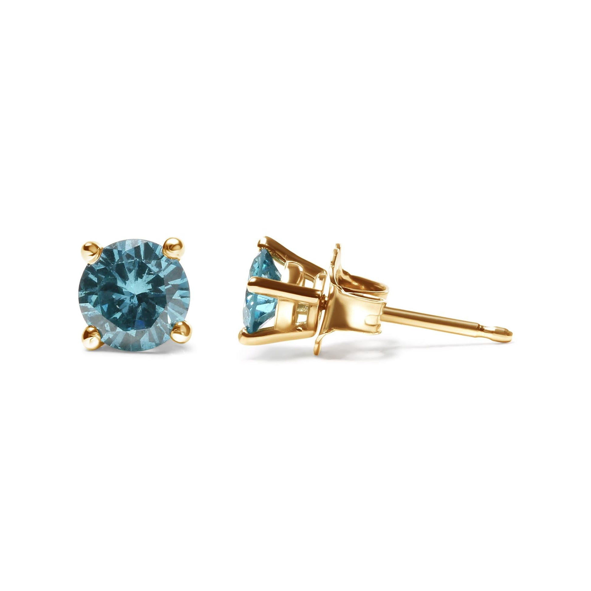 14K Gold 1/2 Cttw Aqua Blue Diamond Screw-Back 4-Prong Classic Stud Earrings