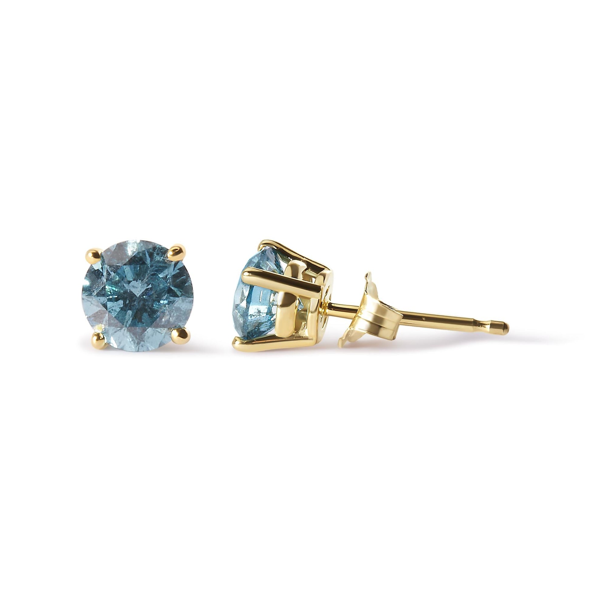 14K Yellow Gold 1.0 Cttw Treated Aqua Blue Diamond Classic Solitaire Stud