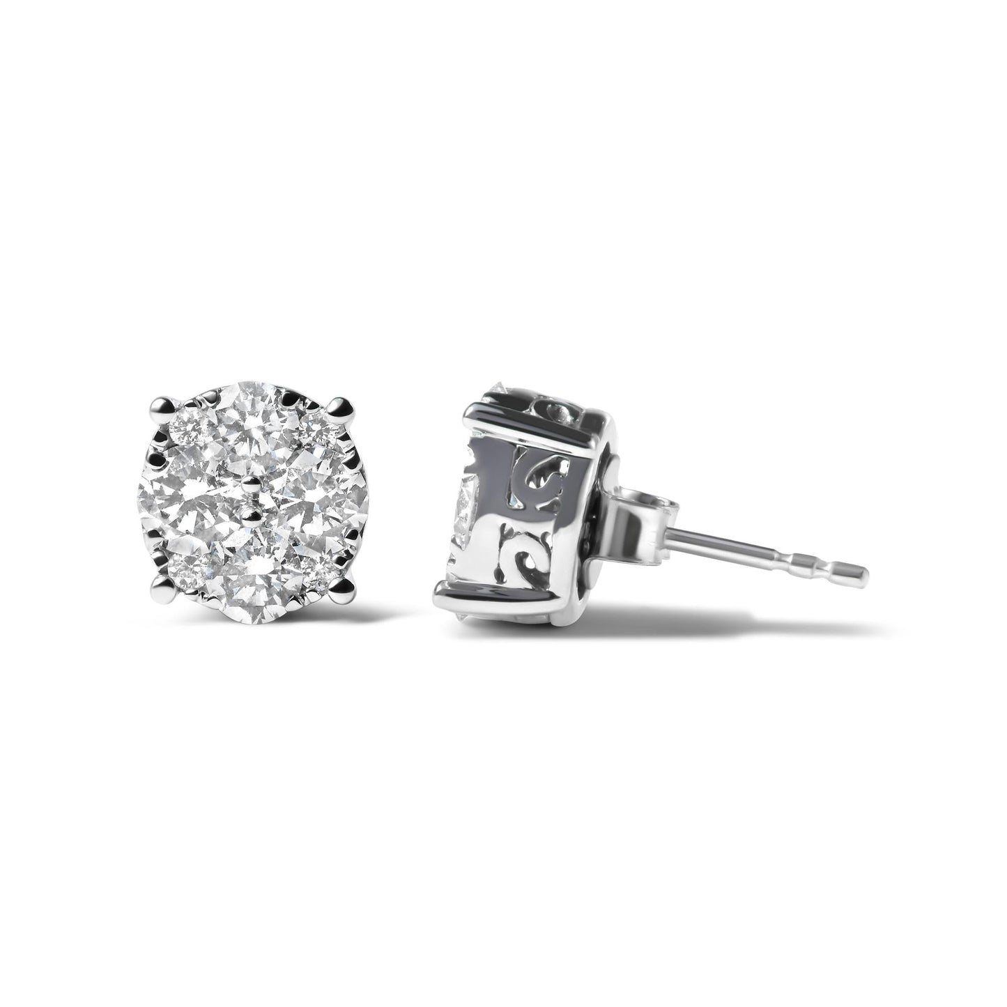 14K White Gold 2.00 Cttw Lab Grown Diamond Cluster Stud Earrings (G-H Color