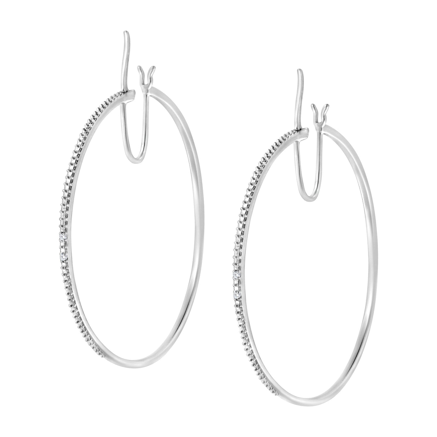 .925 Sterling Silver Diamond Accent Medium Sized Hoops Earrings (I-J Color