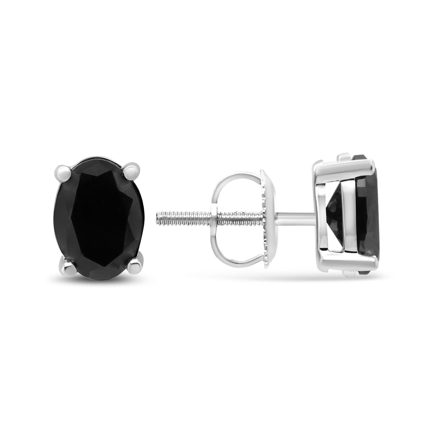 .925 Sterling Silver Prong Set Treated Black Oval Diamond Stud Earring (Black