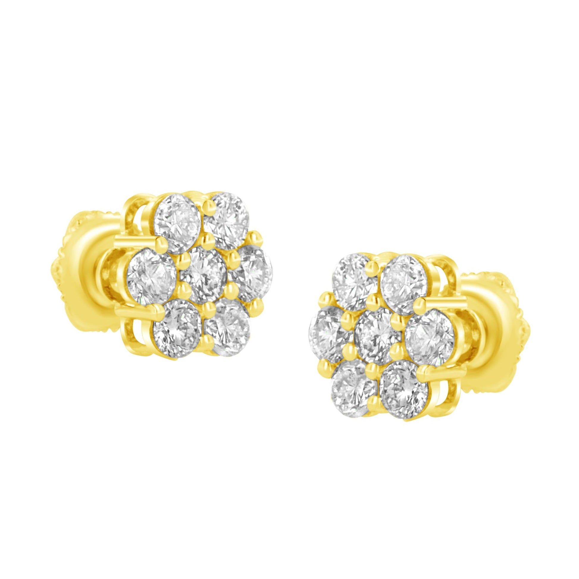 14K Yellow Gold 1.0 Cttw Diamond Flower Earring (J-K Color I1-I2 Clarity)