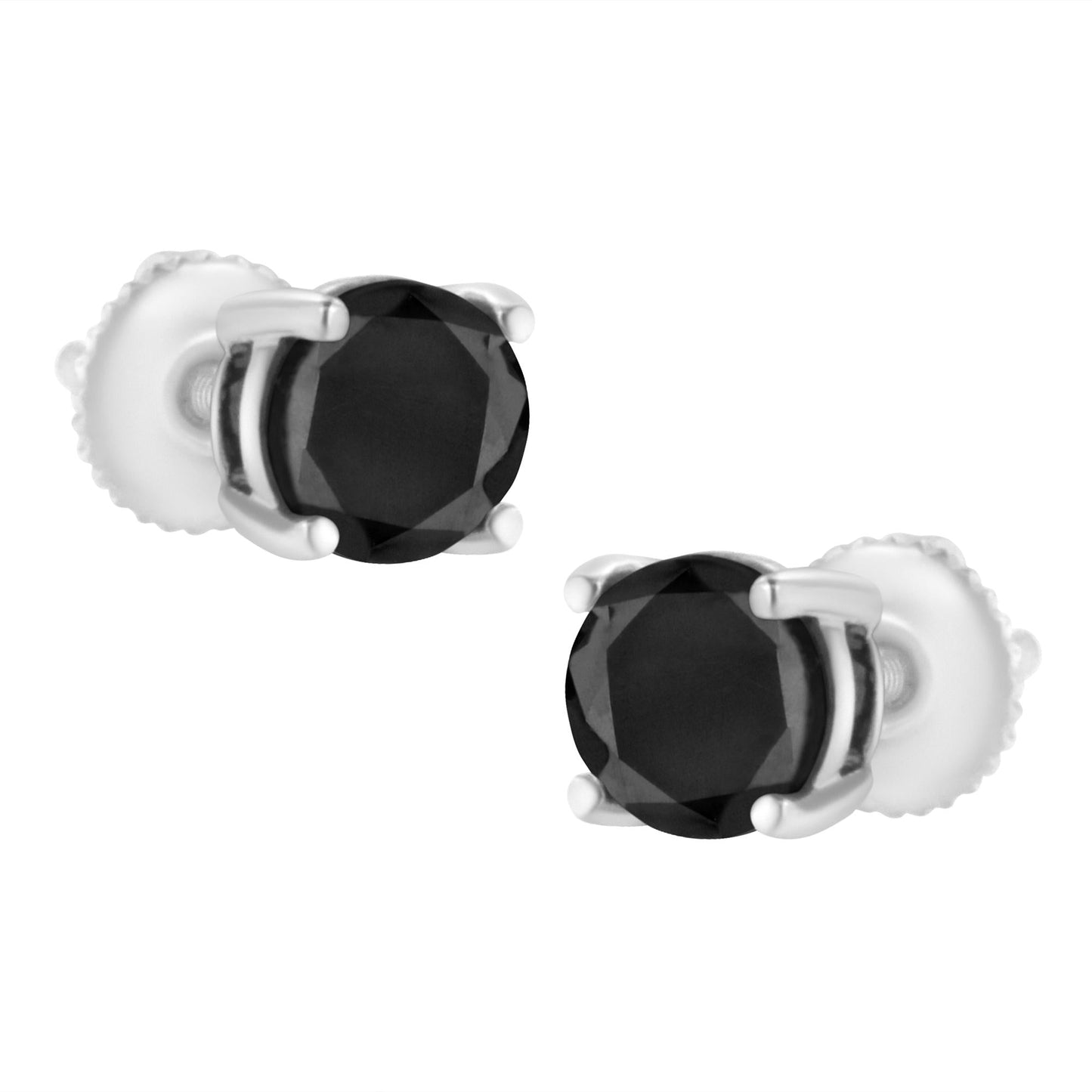 .925 Sterling Silver Round Brilliant-Cut Black Diamond Classic 4-Prong Stud