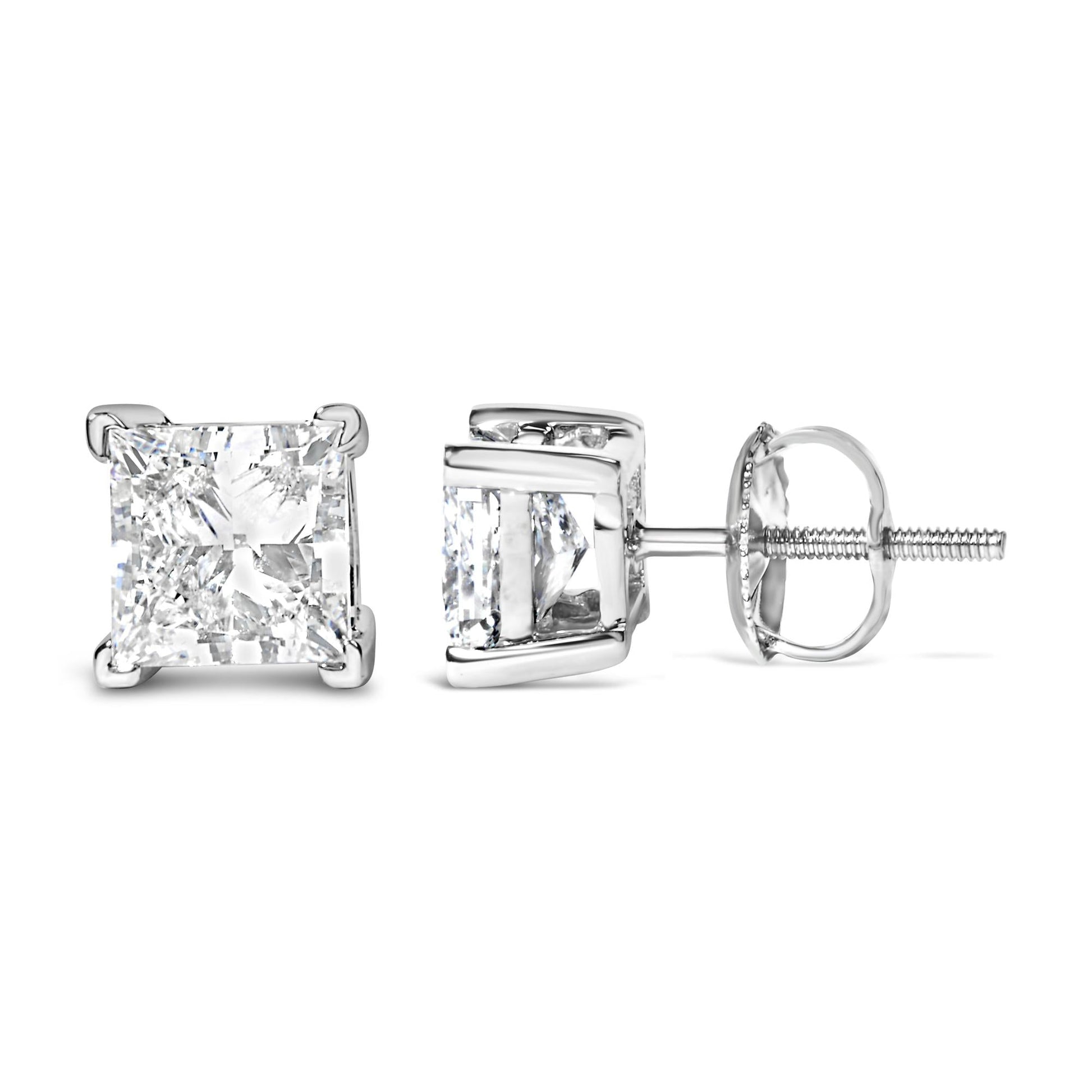 14K White Gold Princess Cut Lab-Grown Diamond Solitaire Stud Earrings (F-G