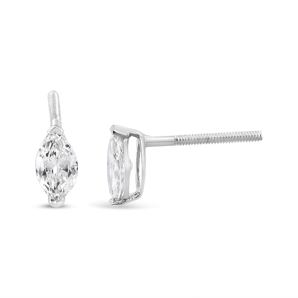 14K White Gold 1/2 Cttw 2 Prong Set Marquise Solitaire Lab Grown Diamond Stud