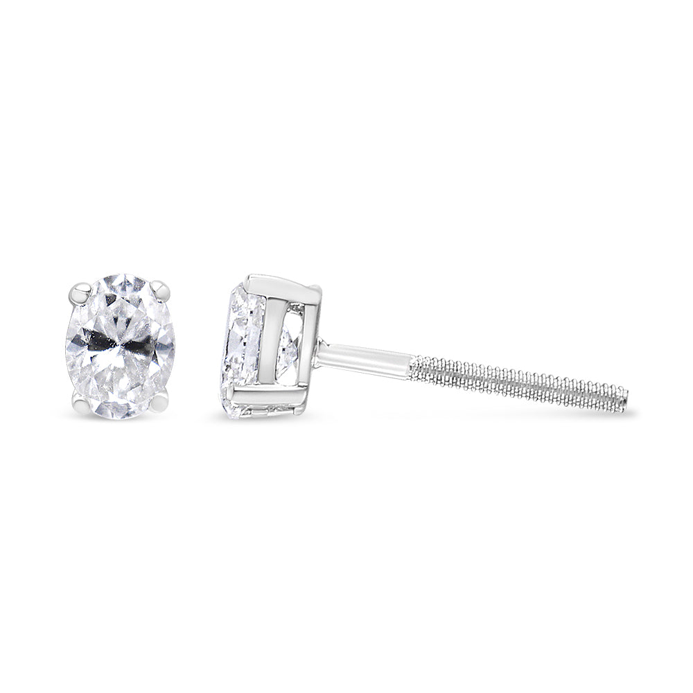 14K White Gold Lab Grown Oval Solitaire Diamond Stud Earrings (F-G Color