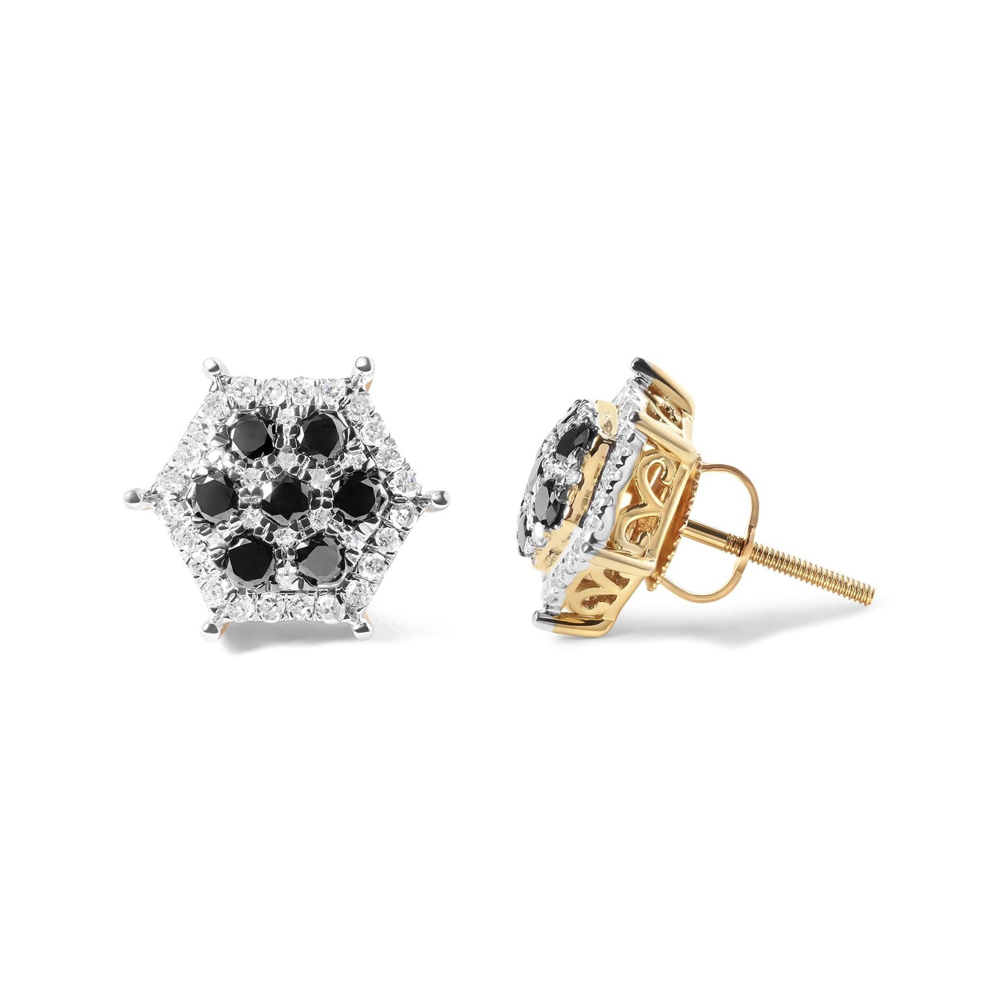 Men’s 10K Yellow Gold 7/8 Cttw White and Black Treated Diamond Earring (Black