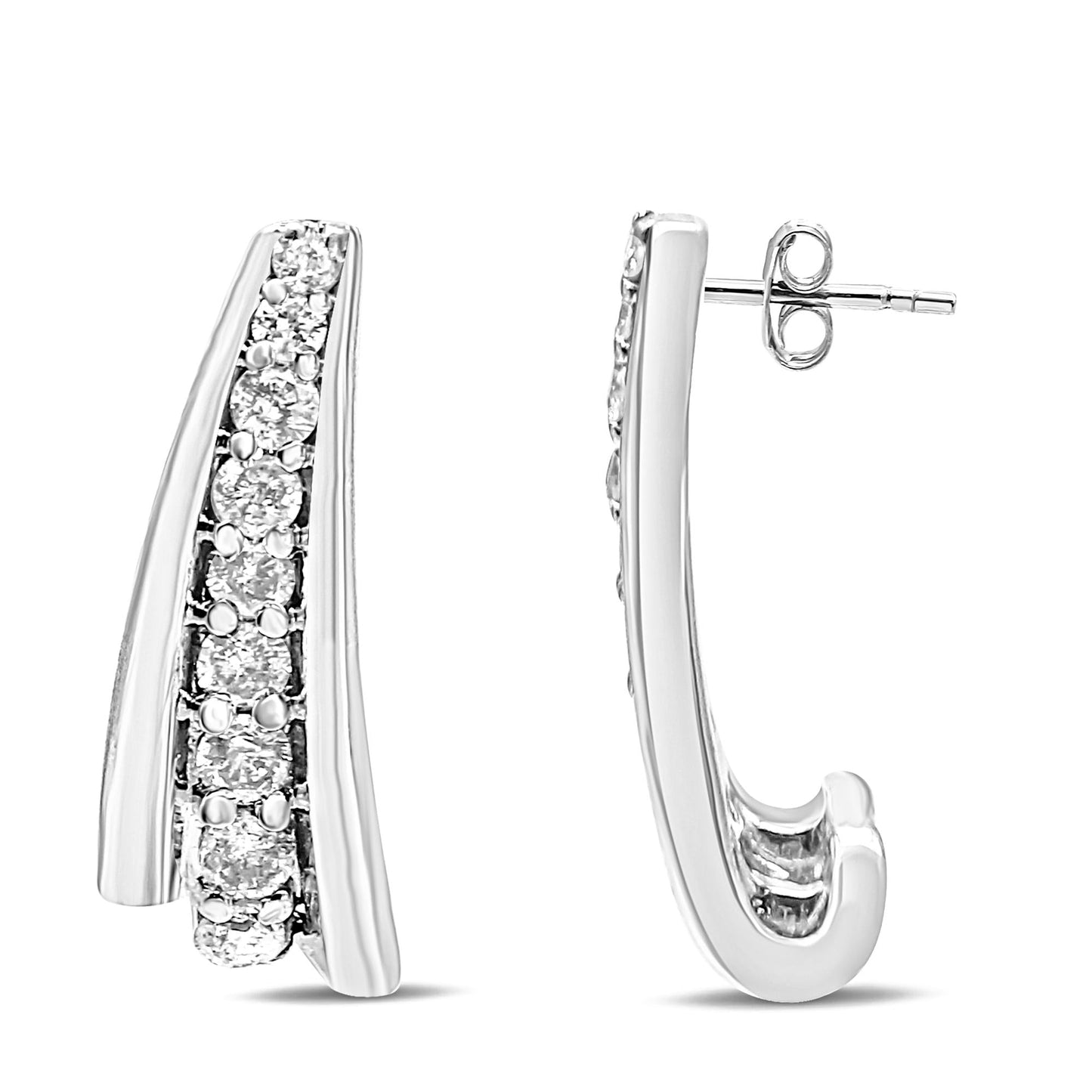 .925 Sterling Silver 0.50 Cttw Round Diamond Graduated Huggie Stud Earrings