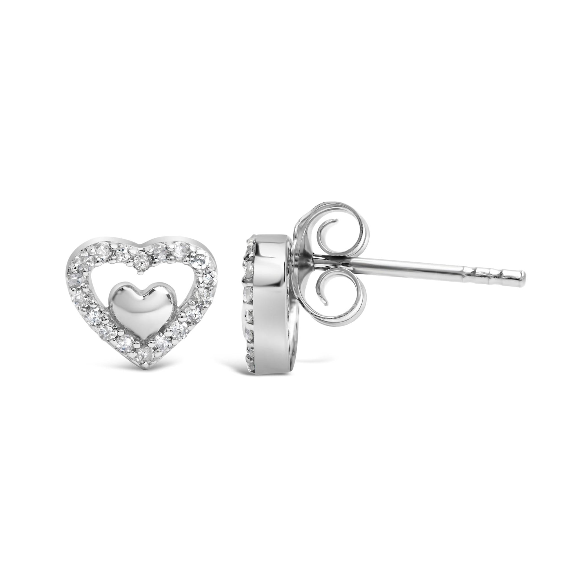 925 Sterling Silver 1/6 Cttw Diamond Open Double Heart Stud Earrings - Choice