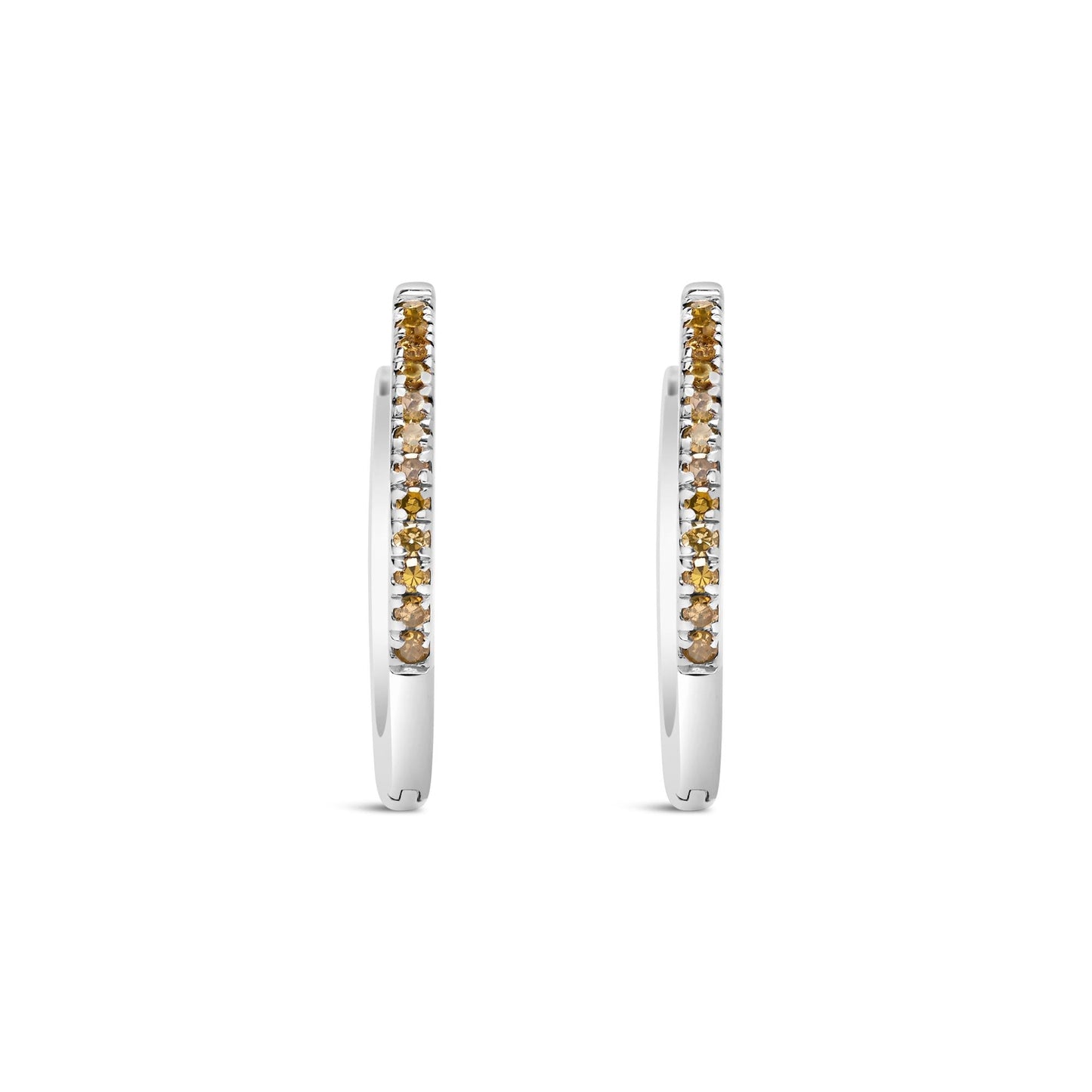 925 Sterling Silver 1/10 Cttw Yellow Diamond Hoop Snap Post Hoop Earrings (Yellow Color, I3 Clarity)