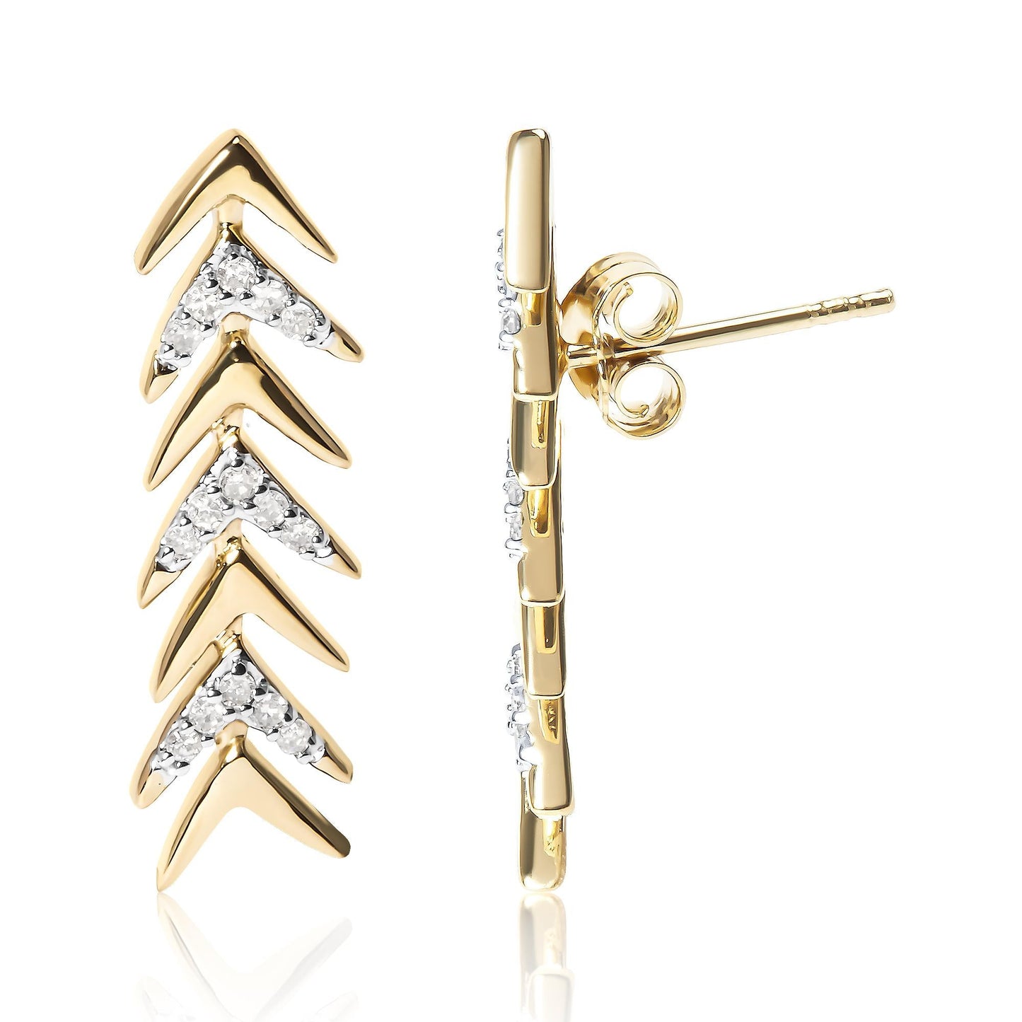 18K Yellow Gold Plated.925 Sterling Silver 1/5 Cttw Diamond Chevron Arrow Stud