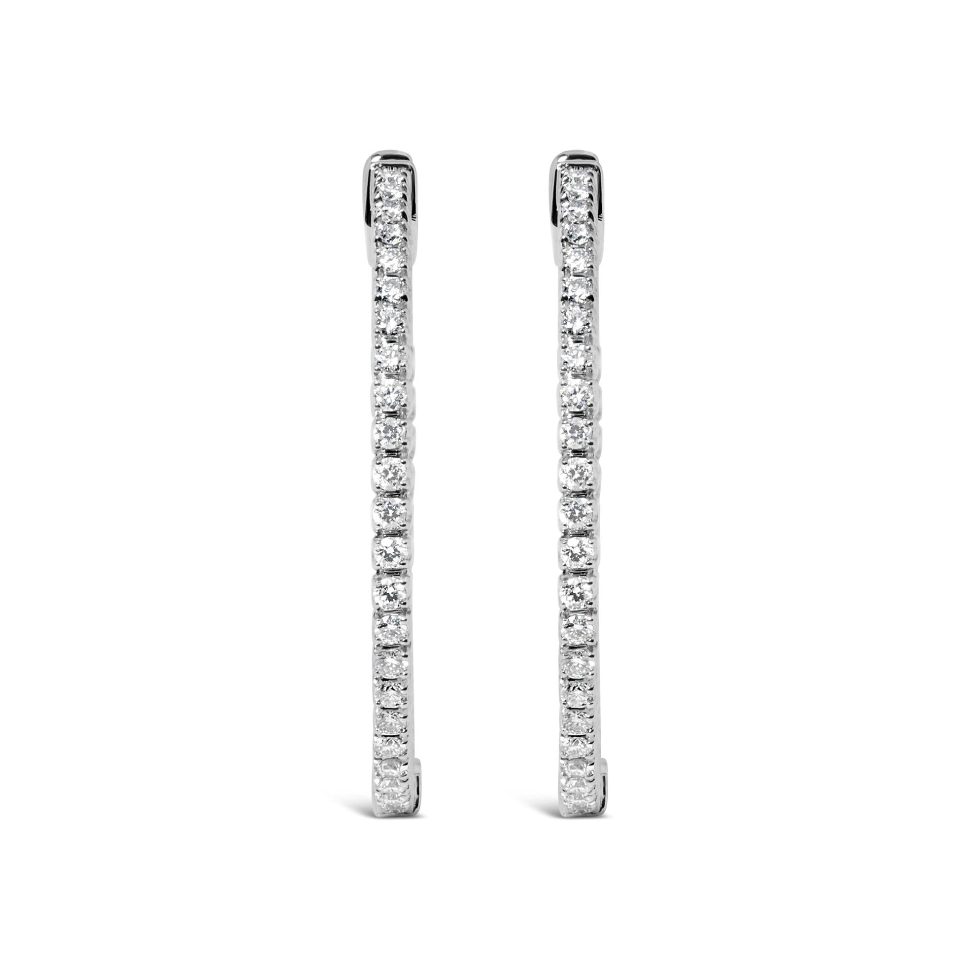 14K White Gold 1 1/2 Cttw Lab Grown Diamond Inside Out Hoop Earrings (G-H Color