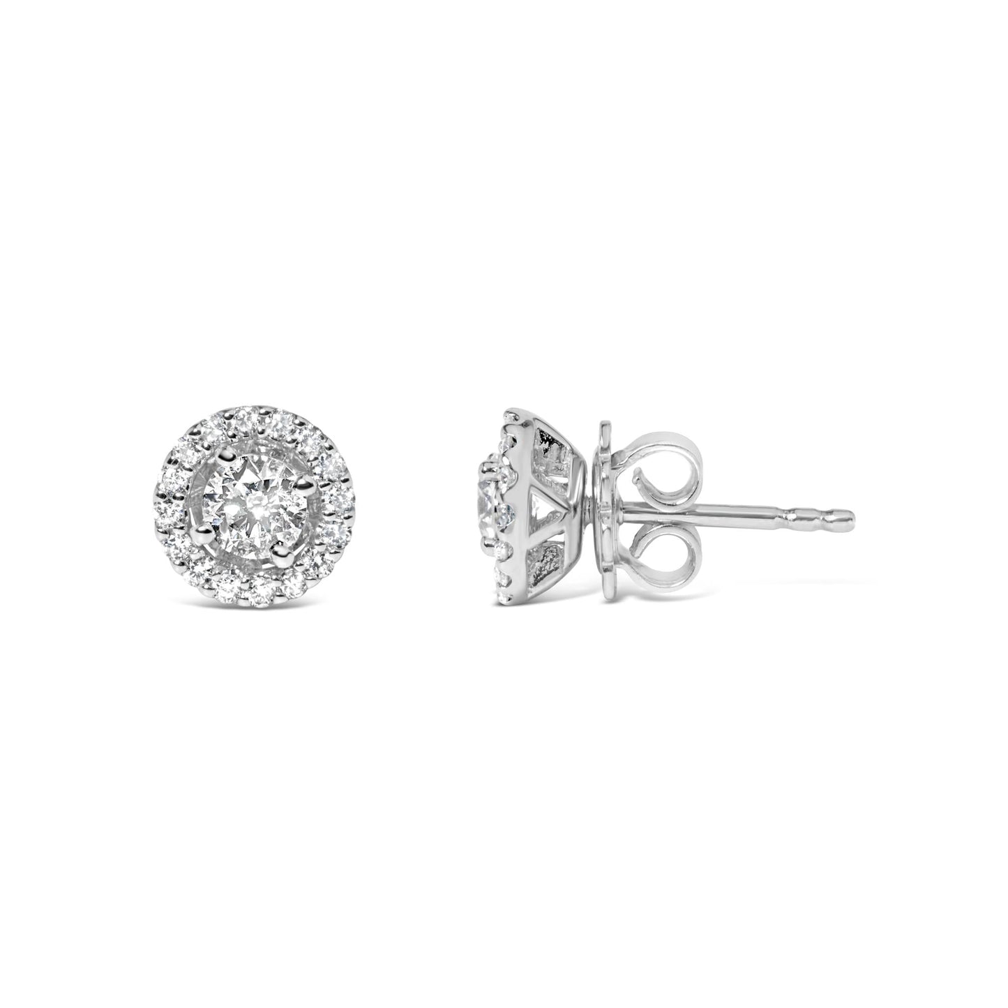 14K White Gold 3/4 Cttw Lab Grown Diamond Solitaire With Halo Stud Earrings