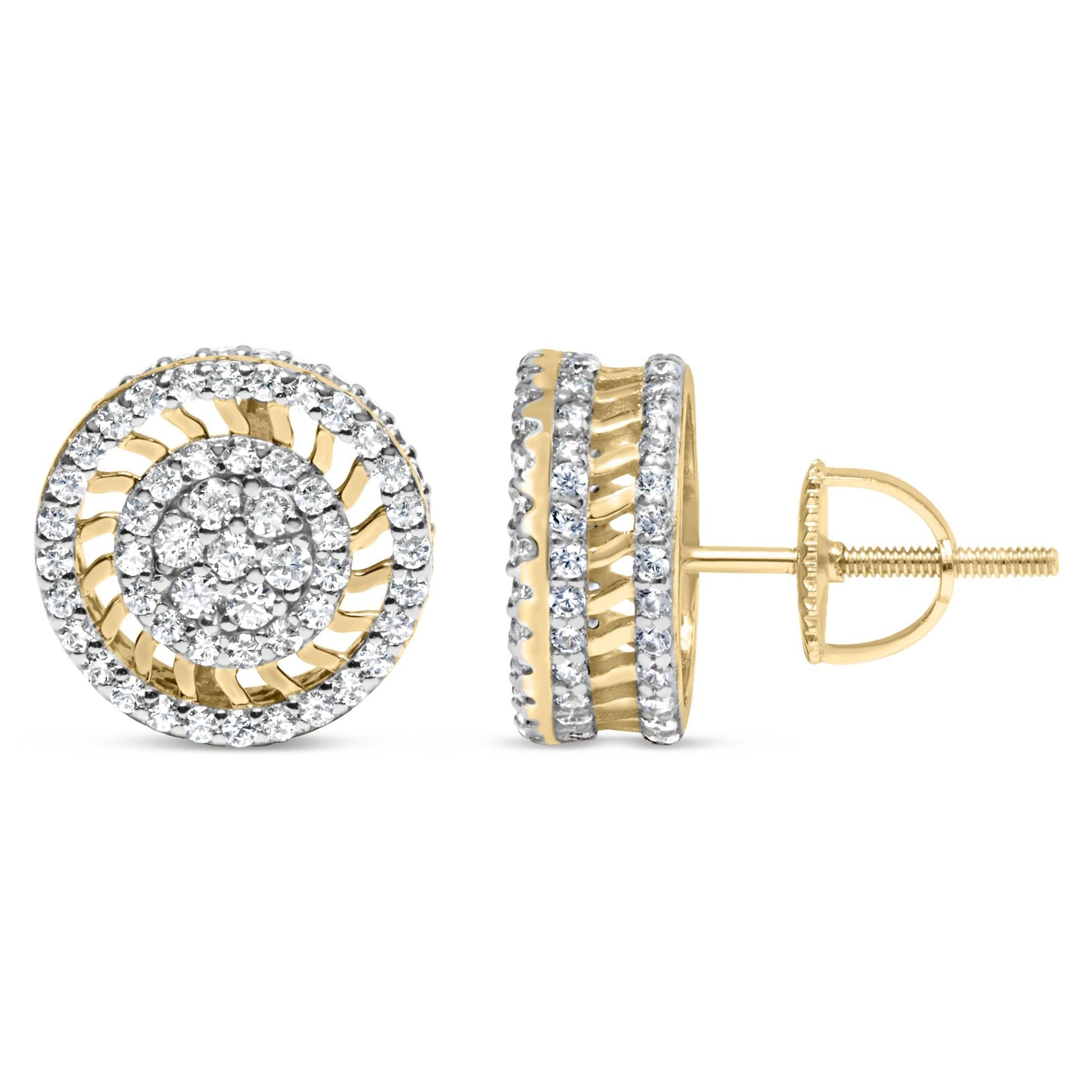 10K Yellow Gold 1.00 Cttw Diamond Halo Radiant Sunburst Stud Earrings (I-J