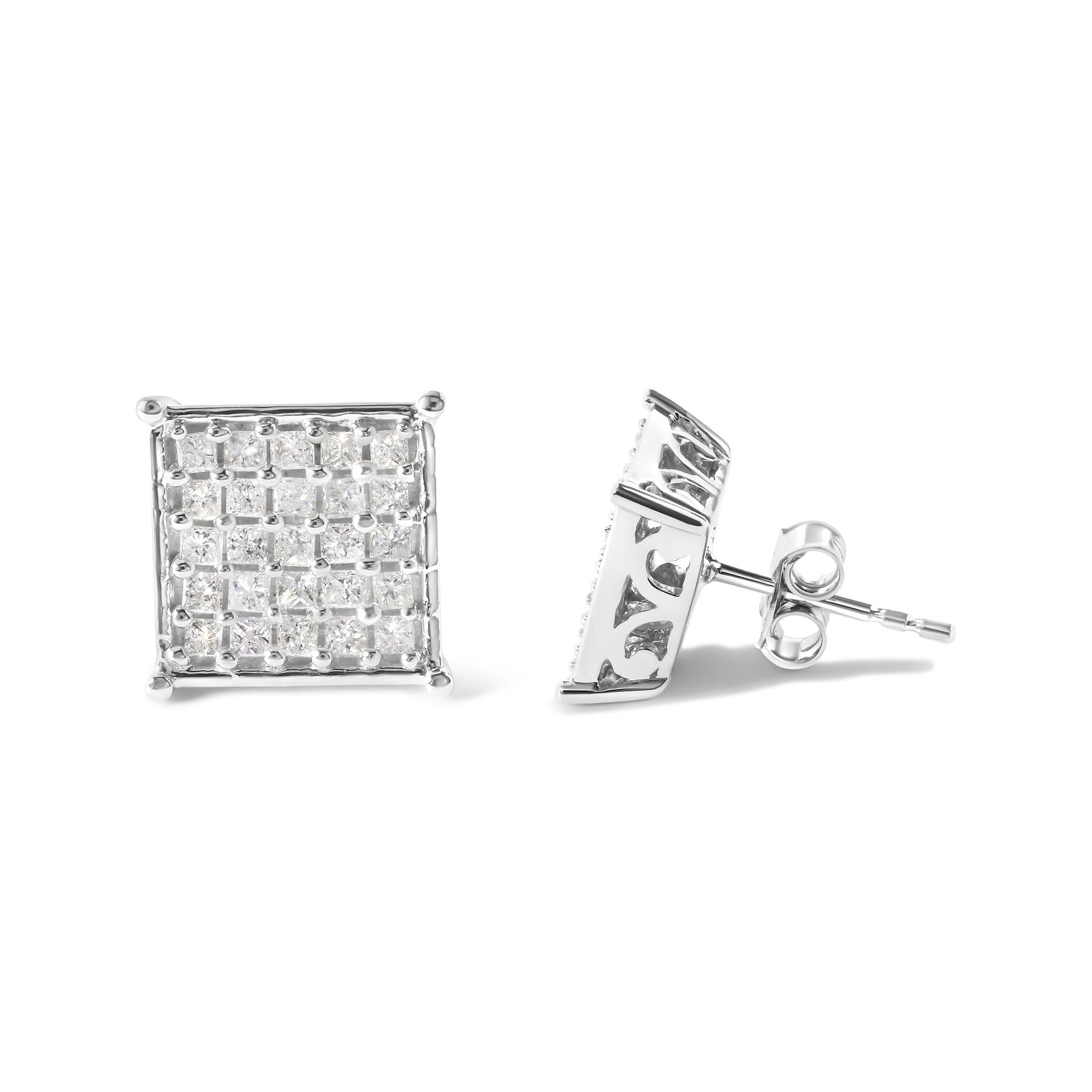 10K White Gold 3/4 Cttw Princess Diamond Composite Stud Earrings (I-J Color