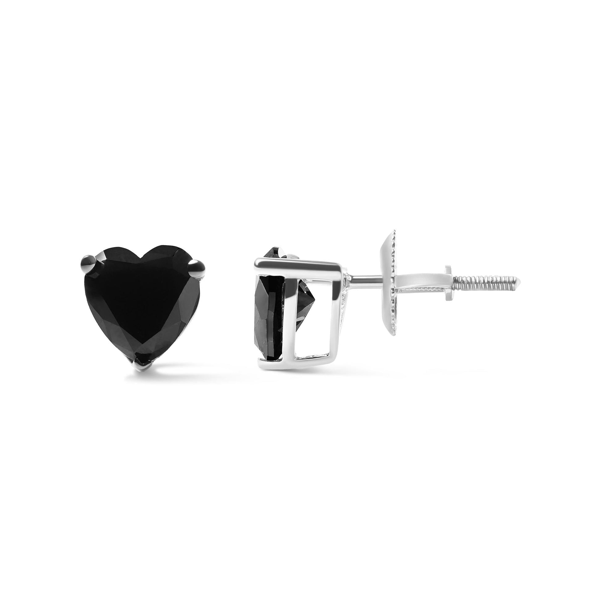 14K White Gold Black Heart Shaped Diamond Solitaire Stud Earrings (Black Color