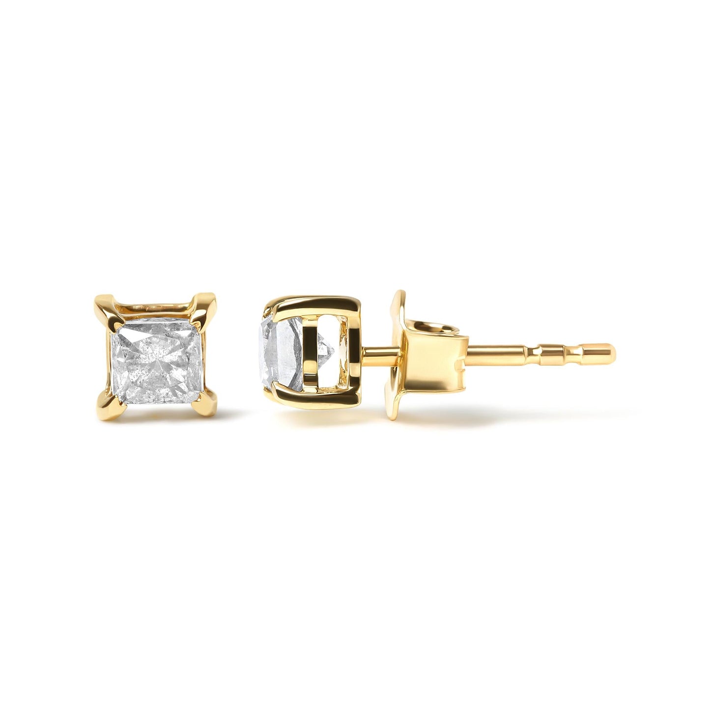 14K Yellow Gold 5/8 Cttw Princess Natural Brown Color Diamond 4-Prong Stud