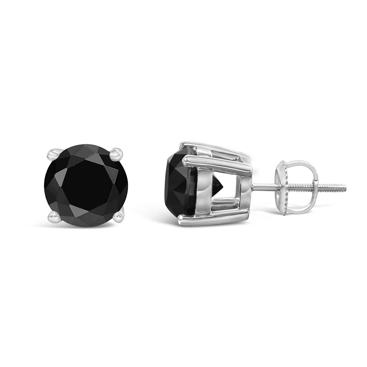 14K White Gold Round Brilliant-Cut Black Diamond Classic 4-Prong Stud Earrings