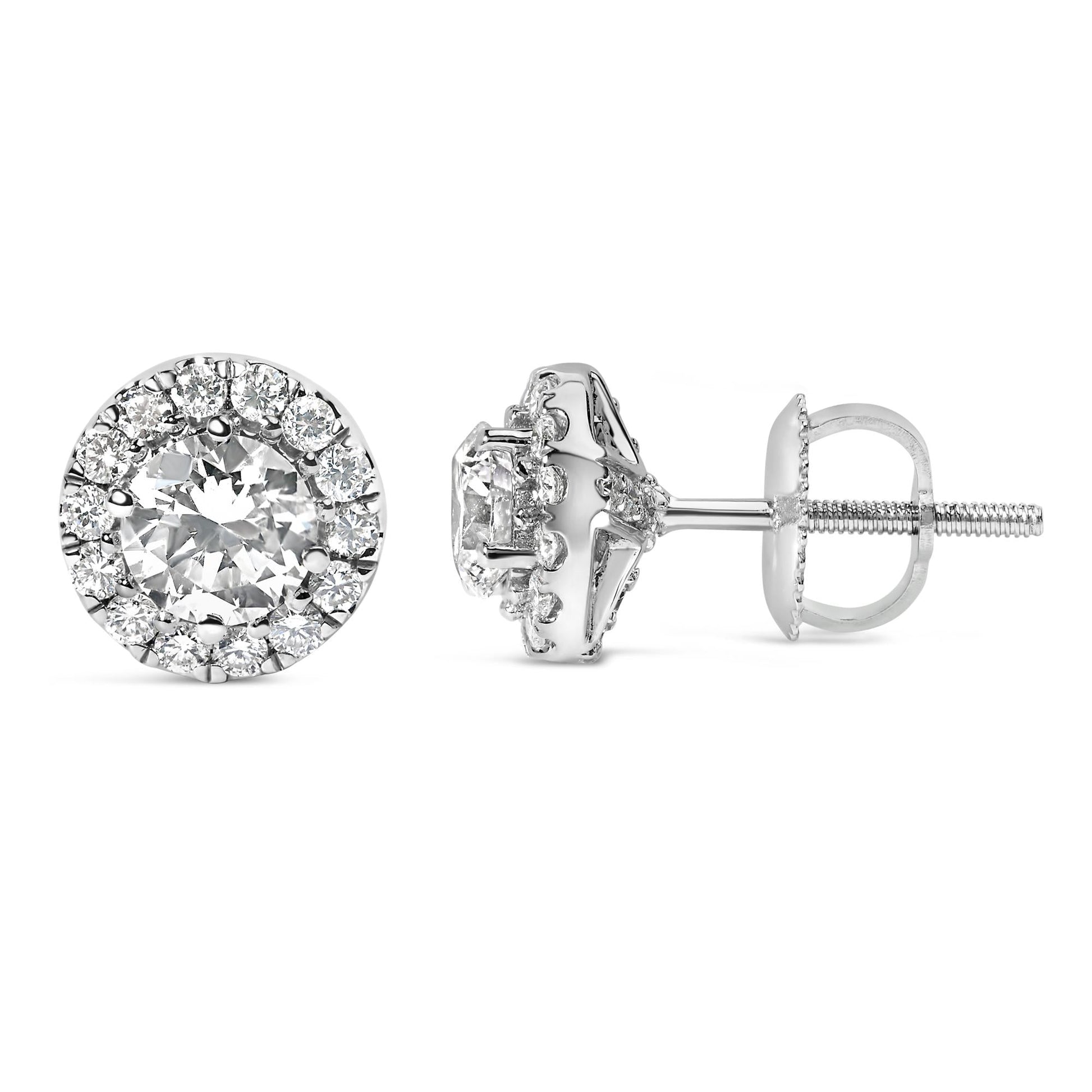 14K White Gold Round Lab-Grown Diamond Halo Stud Earrings (F-G Color VS2-SI1