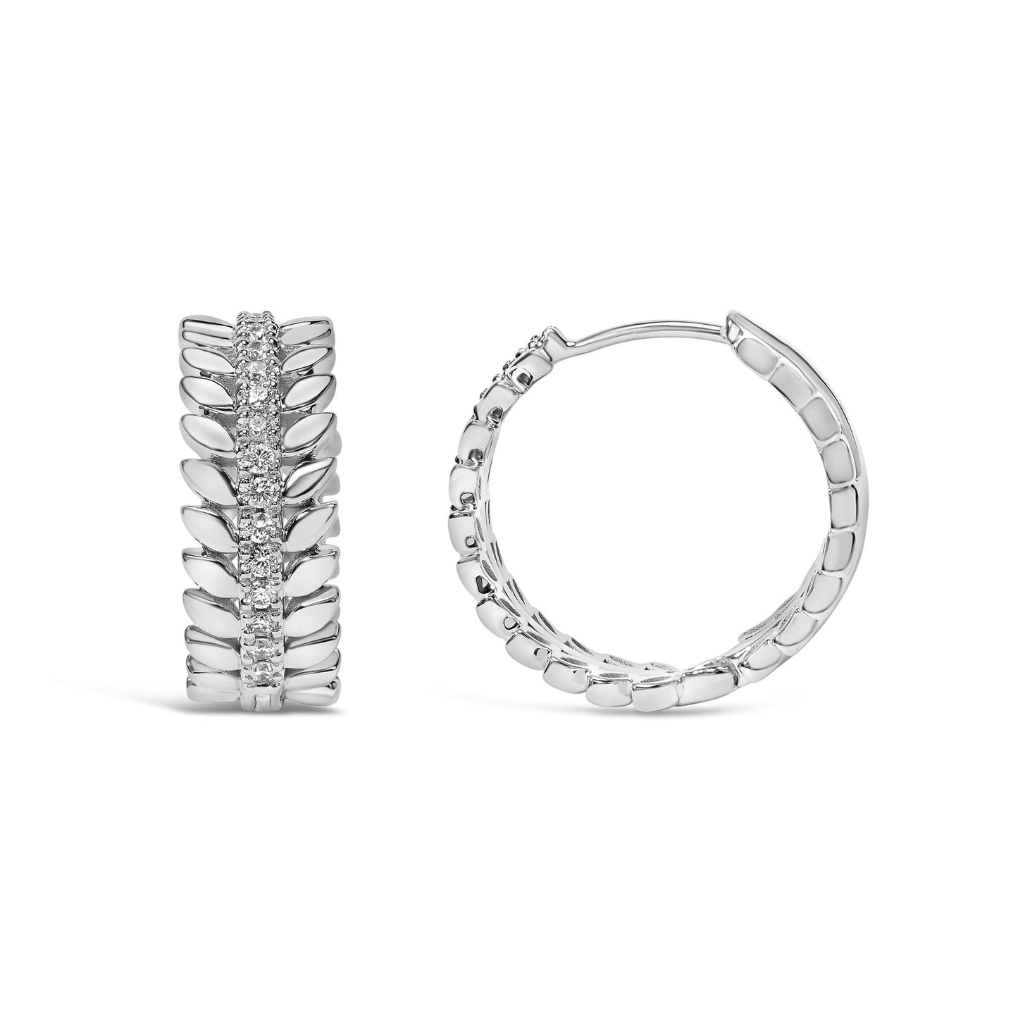 14K White Gold 1/4 Cttw Lab Grown Diamond Leafy Wreath Hoop Earrings (F-G Color, VS1-VS2 Clarity)