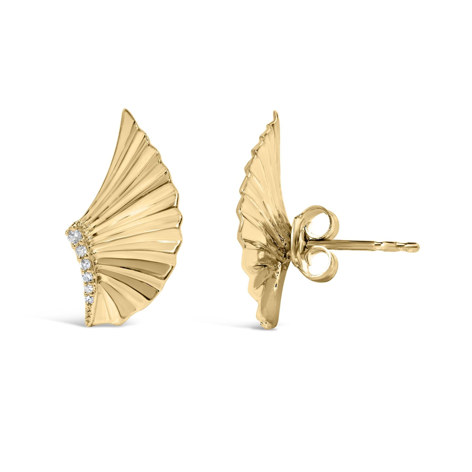 14K Yellow Gold Plated.925 Sterling Silver Diamond Accent Fan Wing Stud