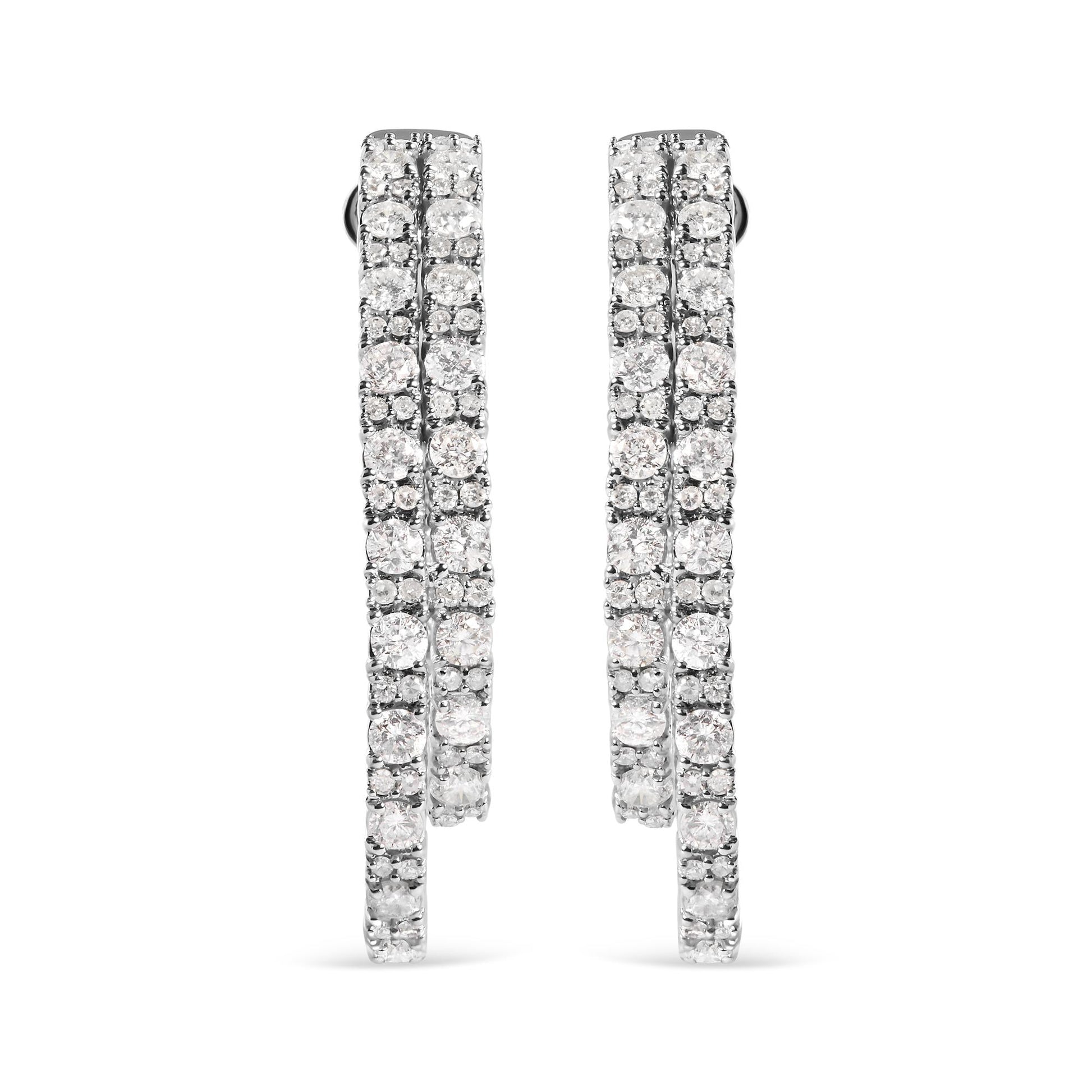 14K White Gold 4.0 Cttw Diamond Asymmetrical Inside Out Double-Hoop Earrings