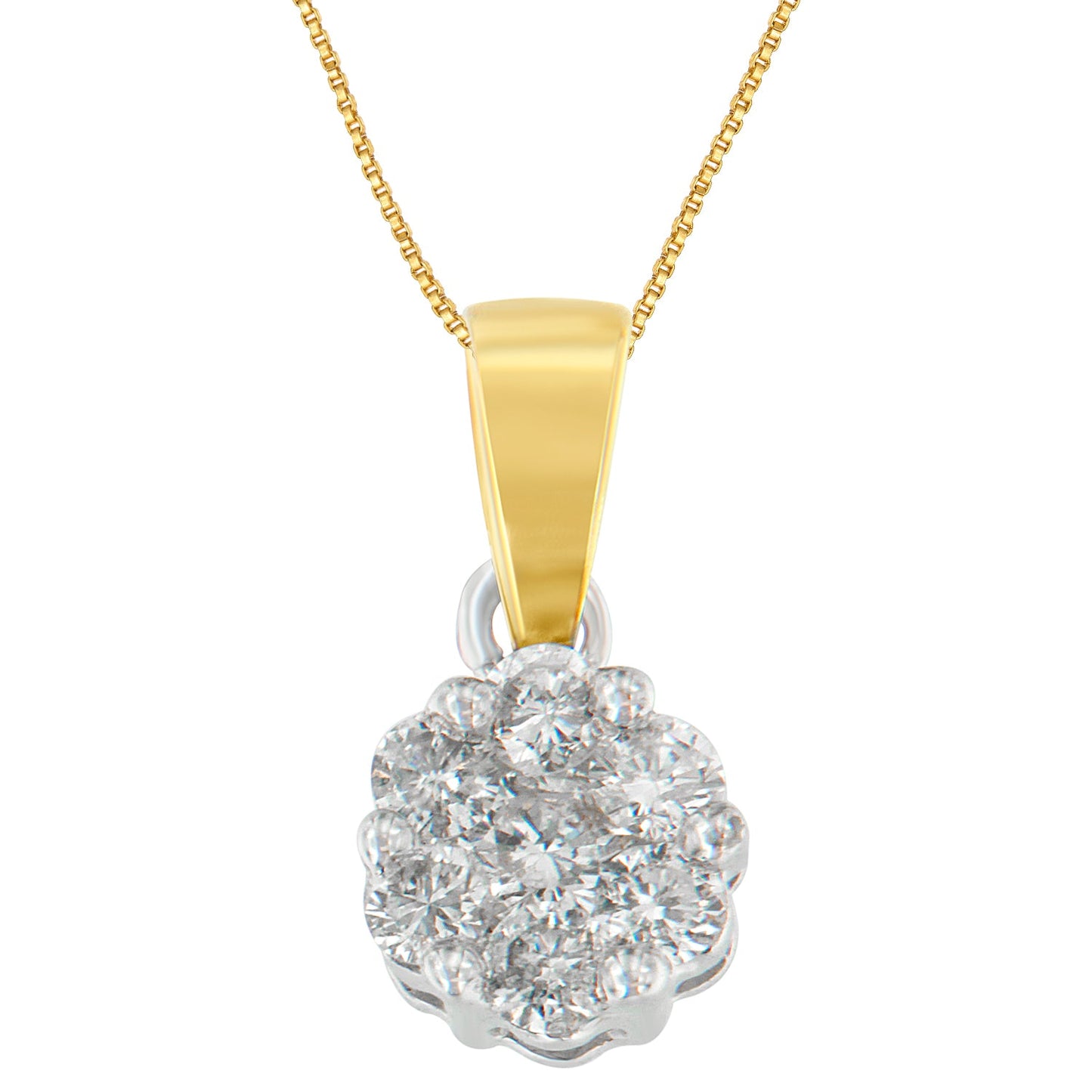 14K Two-Toned Gold Round Cut Diamond Circle Halo Pendant Necklace (1.00 cttw