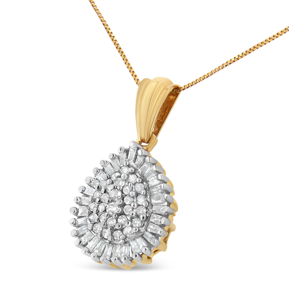 10K Gold 1/2 Cttw Round and Bagutte-Cut Diamond Teardrop 18’’ Pendant