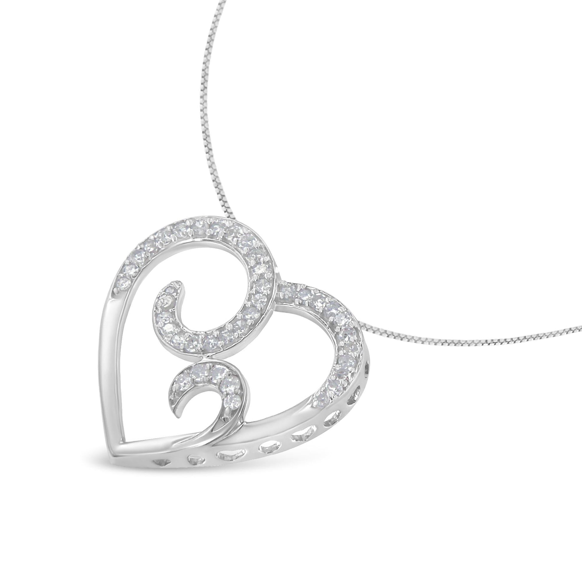 .925 Sterling Silver 1/4 cttw Round Diamond Heart Pendant Necklace (H-I I1-I2)