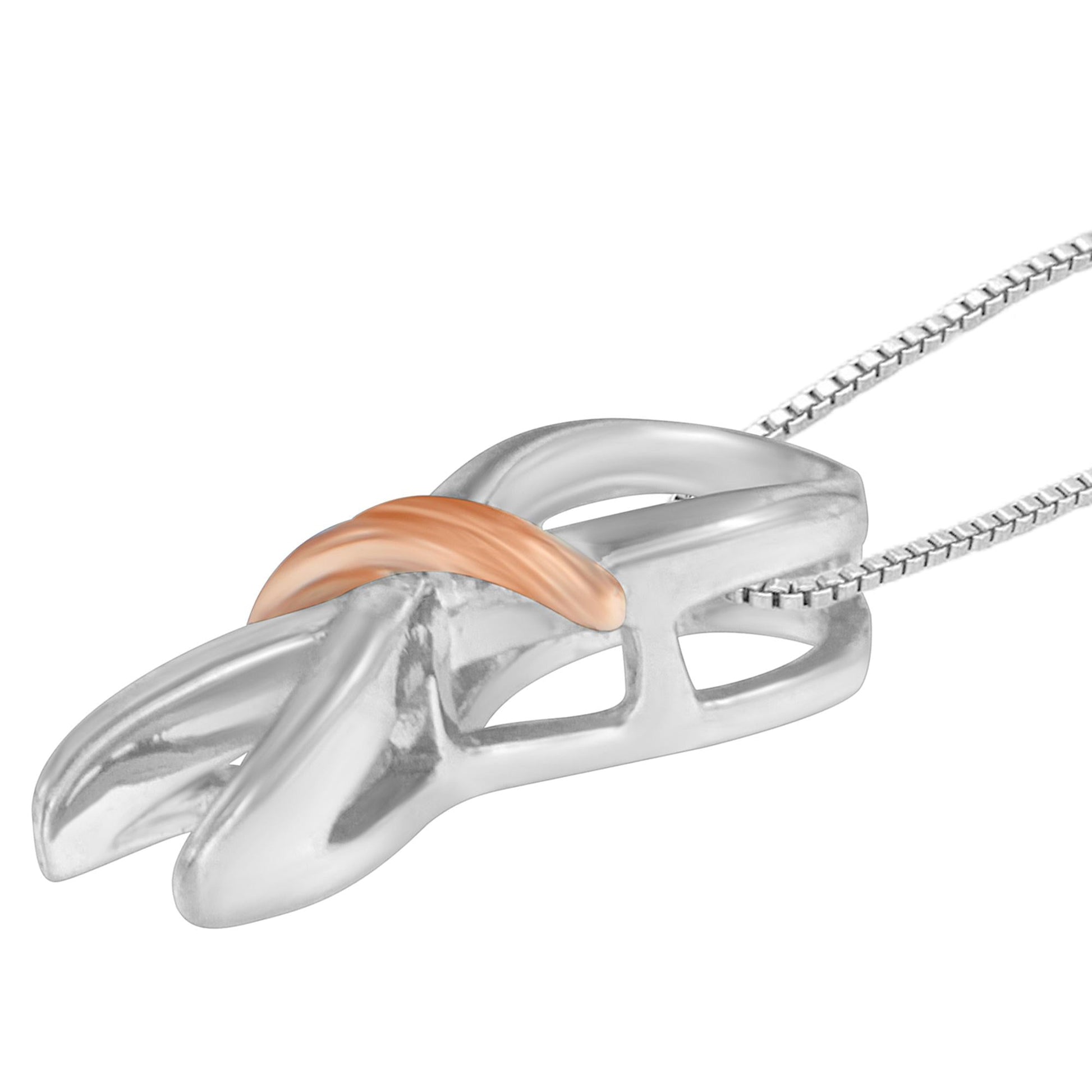 Two-Toned Silver Bow Pendant Necklace - Necklaces/Pendant/Pendant