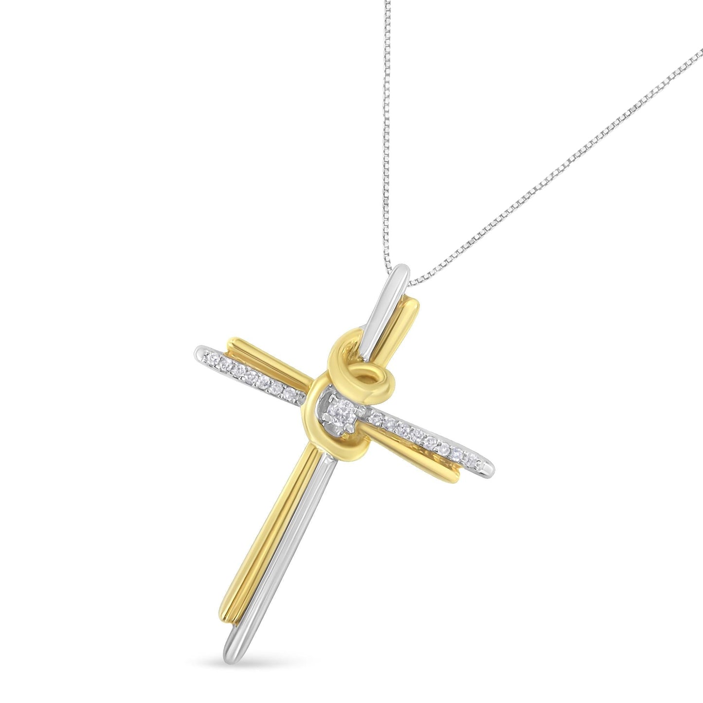 Espira 10K Two-Tone Yellow & White Gold Diamond-Accented Cross 18" Pendant Necklace (J-K Color, I2-I3 Clarity)