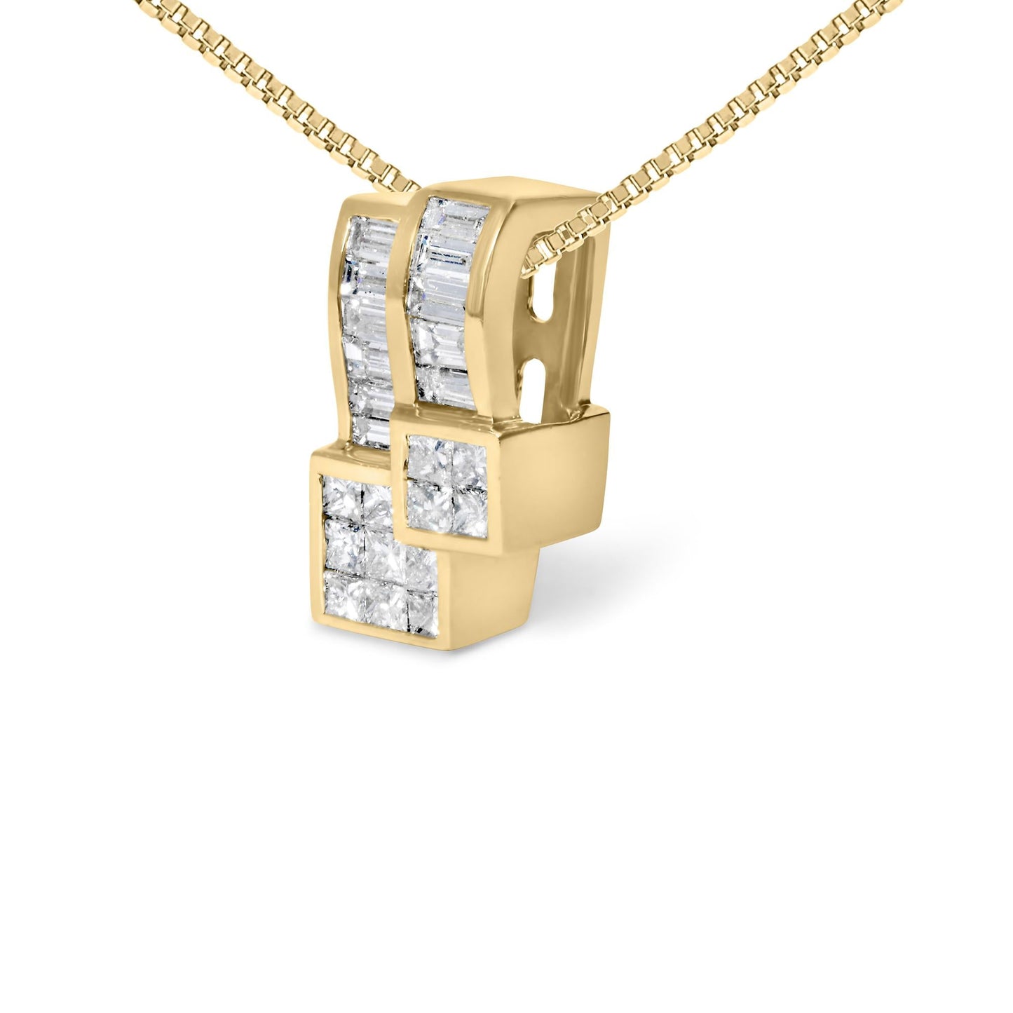 14K Yellow Gold 1 1/2 cttw Princess and Baguette Cut Diamond Geometric Pendant