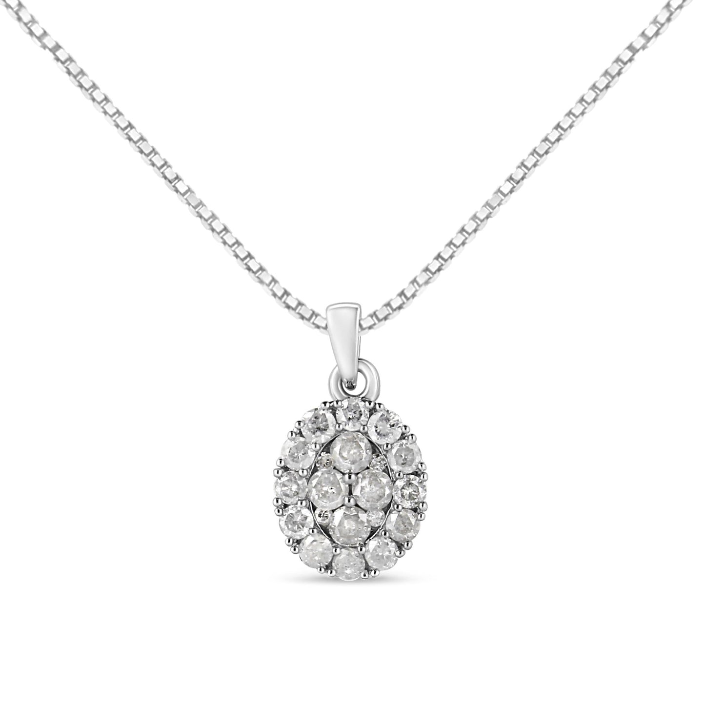 .925 Sterling Silver 1 1/2 Cttw Diamond Oval Cluster Pendant Necklace (I-J Color, I2-I3 Clarity) - 18"